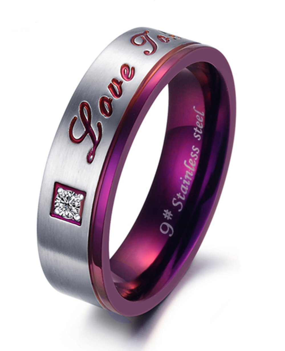 Unique Purple Titanium Stainless Steel Couple Rings for Men & Women - CZ Inlay Engagement Wedding Promise Bands | Perfect for Anniversaries, Valentine's Day Gifts & Romantic Proposals