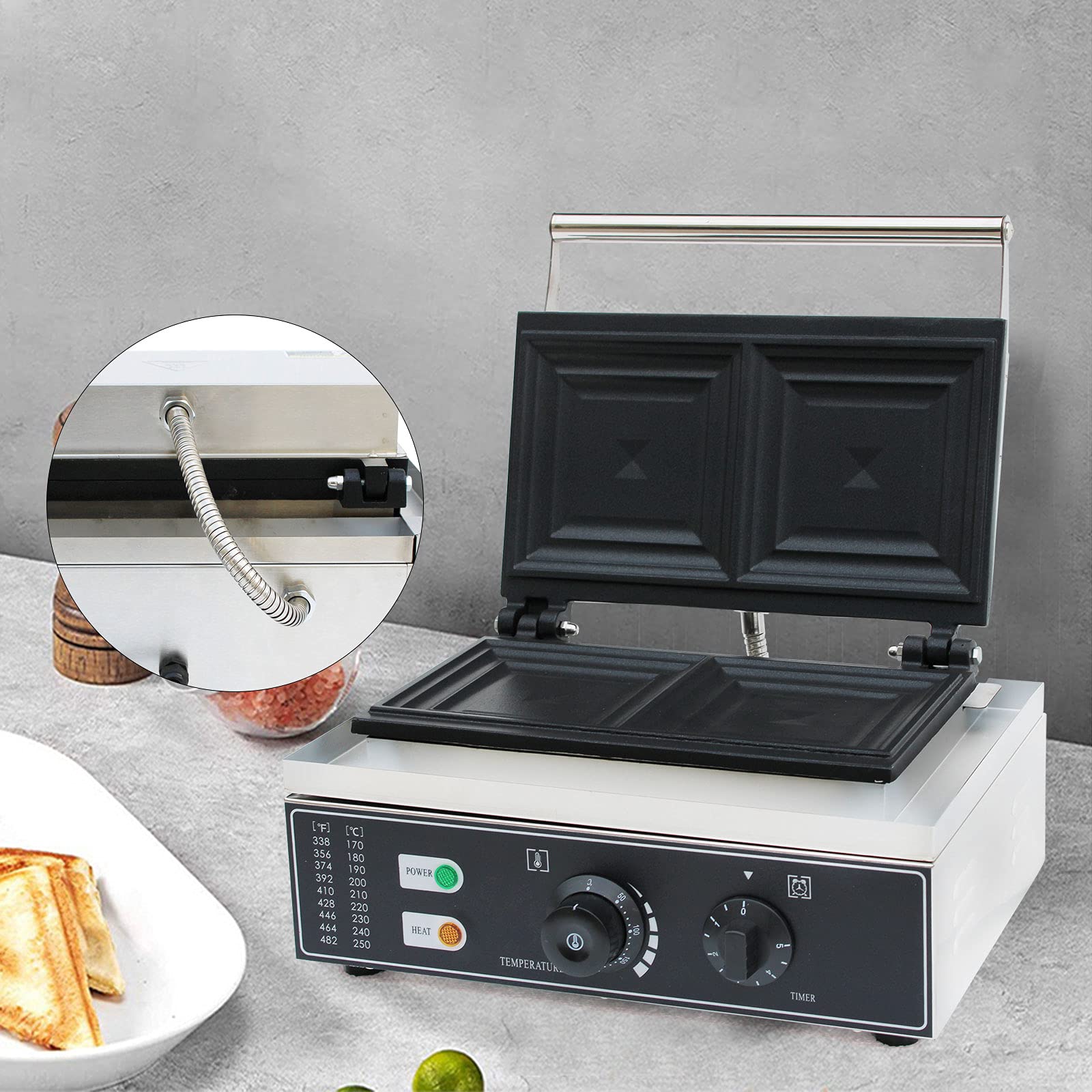 2-in-1 Commercial Sandwich Maker - 1500W Electric Grill & Toaster with Nonstick Plates & Adjustable Temperature - Perfect for Bakeries, Restaurants & Home Breakfast - Make Grilled Cheese, Paninis & Hot Sandwiches Easily