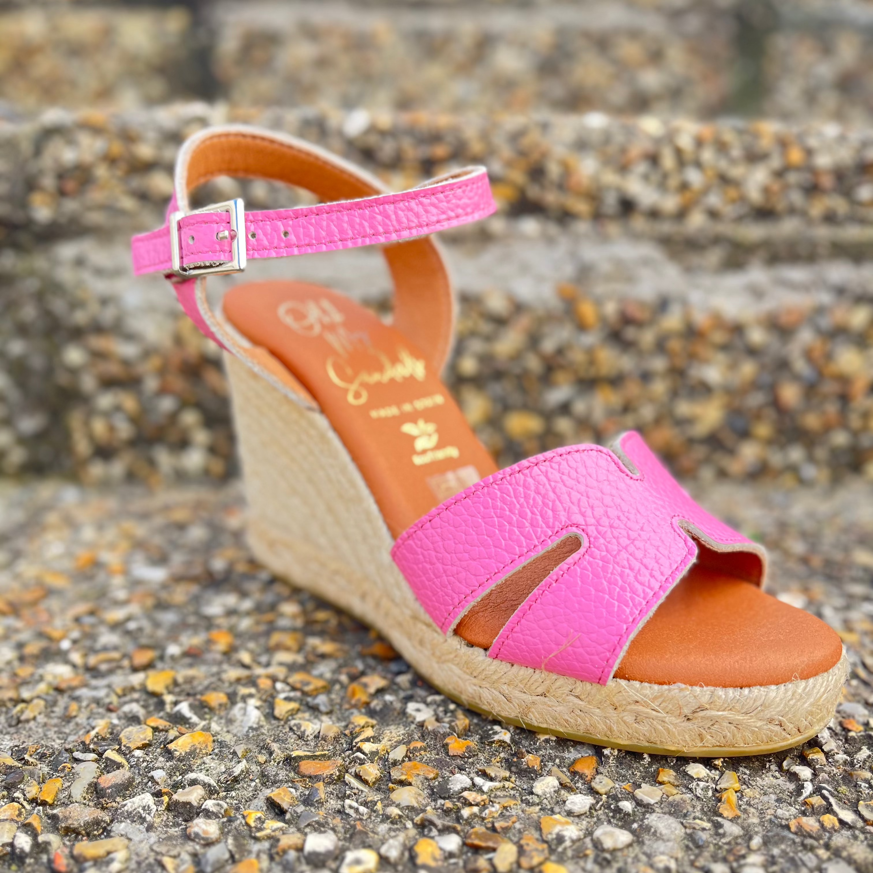 OH MY SANDALS Women's Pink Leather High Wedge Sandals - Comfortable Summer Dressy Shoes for Beach, Party & Casual Outings