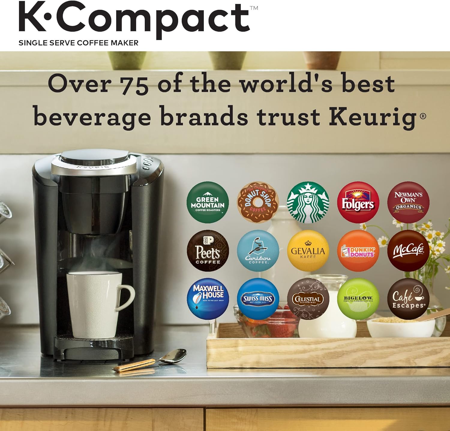 Keurig K Compact Single Serve K-Cup Coffee Maker - Fast Brewing, 3 Cup Sizes, Black (Renewed) | Perfect for Home, Office & Small Spaces | Smart Saver Coffee Machine