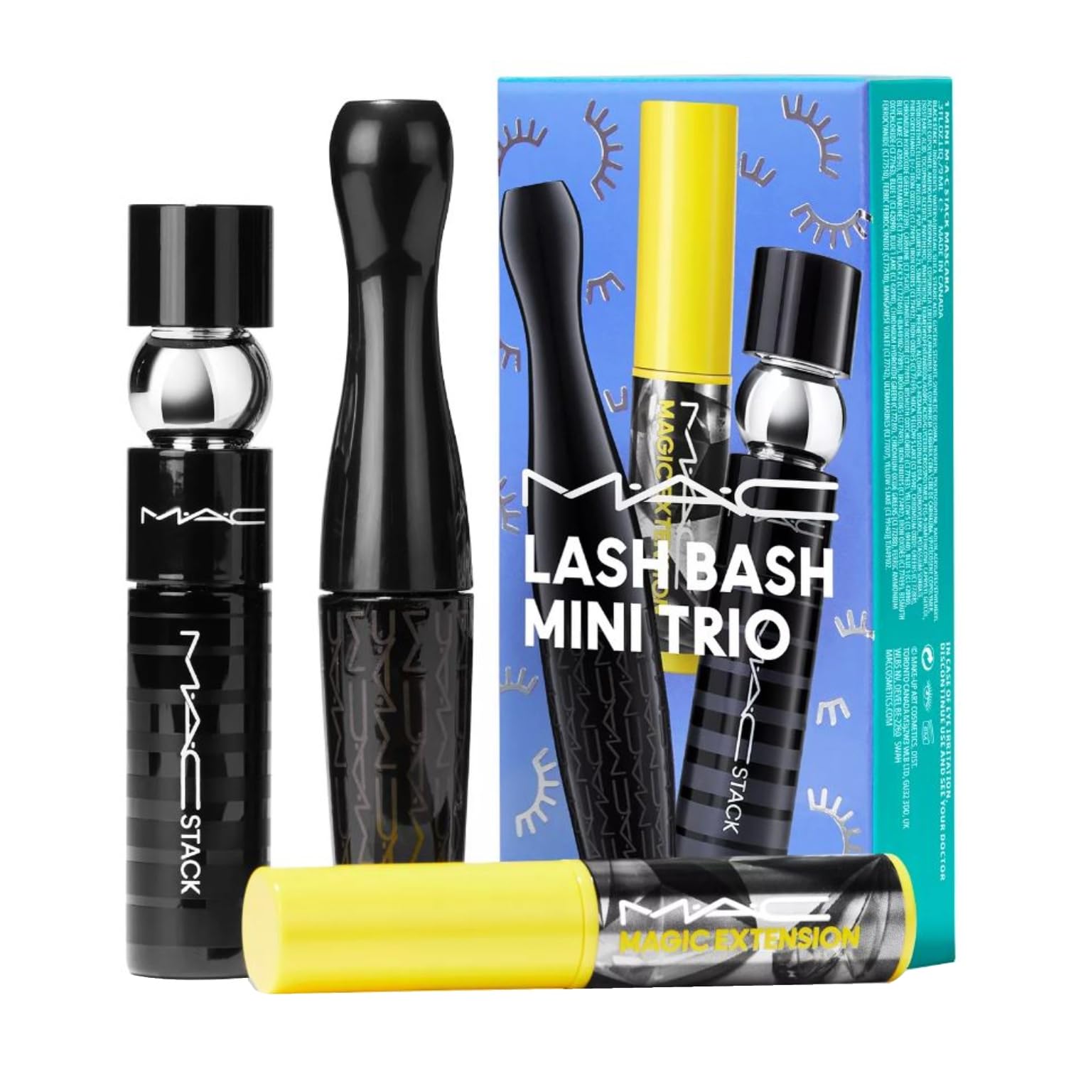 M.A.C Cosmetics Lash Bash Mini Mascara Trio Set - MACStack, Magic Extension & Extreme Dimension 3D Black Mascaras - Travel Size for On-The-Go Makeup & Perfect for Gifts