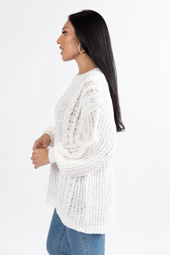 Oversized Ivory Chenille Crew Neck Sweater for Women - Soft & Cozy Winter Pullover - Perfect for Casual Outfits, Layering & Cold Weather Fashion
