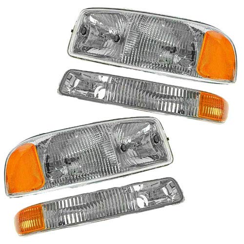 APA Headlights & Corner Signal Lamps Set Compatible with 2000-2006 GMC Sierra & Yukon XL - Replacement Headlamp Assembly for Improved Night Driving Visibility