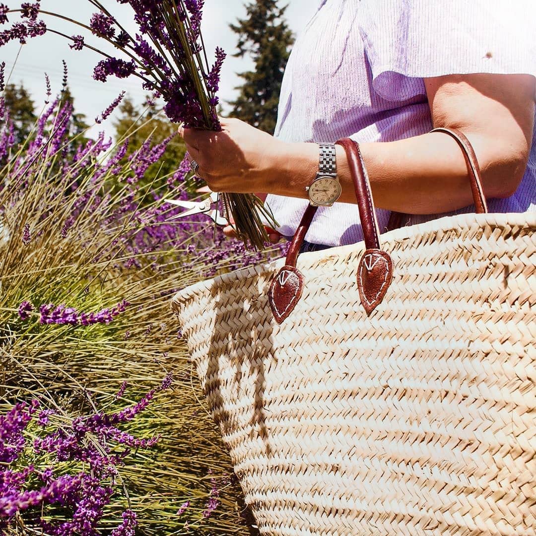French Straw Basket Bag with Leather Handles - Woven Wicker Beach Tote, Market Shopping Basket - Perfect for Beach Outings, Farmers Market & Boho Chic Style