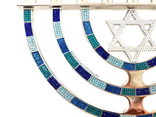 Crystal Menorah Hanukkah Candle Holder - Custom Bling Bedazzled with CRYSTALLIZED® for Jewish Holiday Decor & Home Celebration