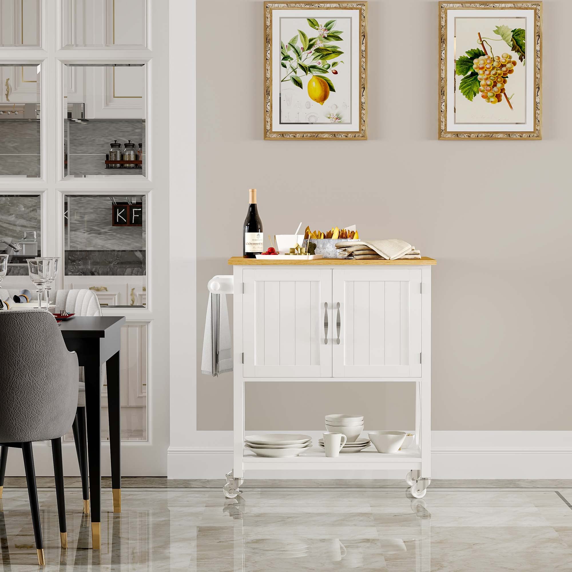 Spirich Kitchen Island on Wheels with Storage Cabinet - White Rolling Kitchen Cart with Drop Leaf & Towel Rack | Portable Mobile Workstation for Small Kitchens, Dining Rooms & Apartments | Perfect for Food Prep, Extra Counter Space & Storage Organization