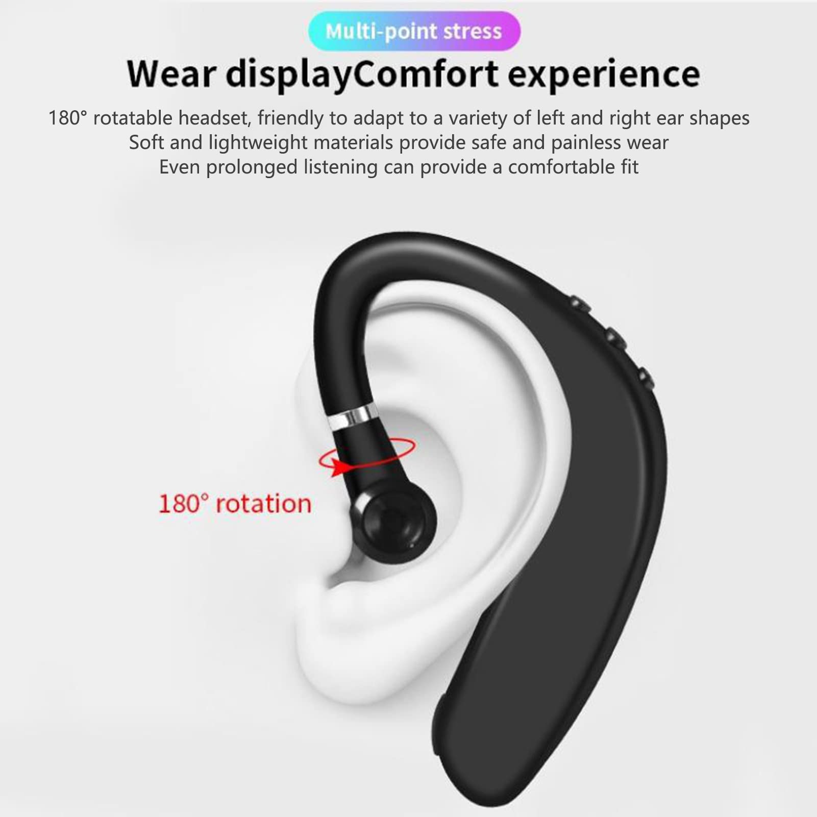 ASHATA Bluetooth 5.2 Headset - Ultra Lightweight Single Ear Wireless Headphone with Noise Reduction, Compatible with Left/Right Ear for Phone & Tablet - Perfect for Driving, Office Calls and Online Meetings