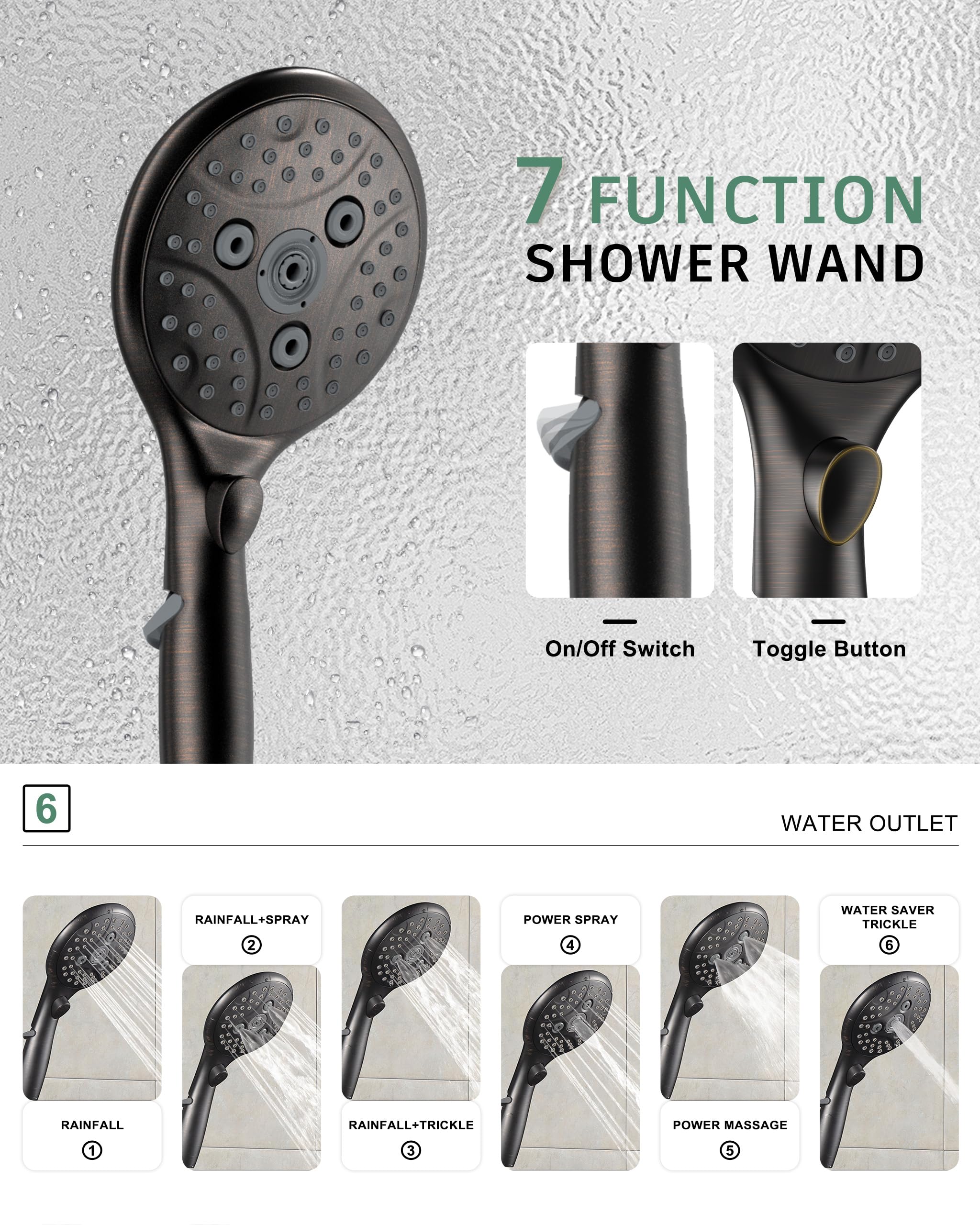 Oil Rubbed Bronze Shower System with Rain Shower Head & 7-Settings Handheld Spray - Complete Faucet Set with Rough-in Valve & Trim Kit - Perfect for Bathroom Renovation & Luxury Spa Experience
