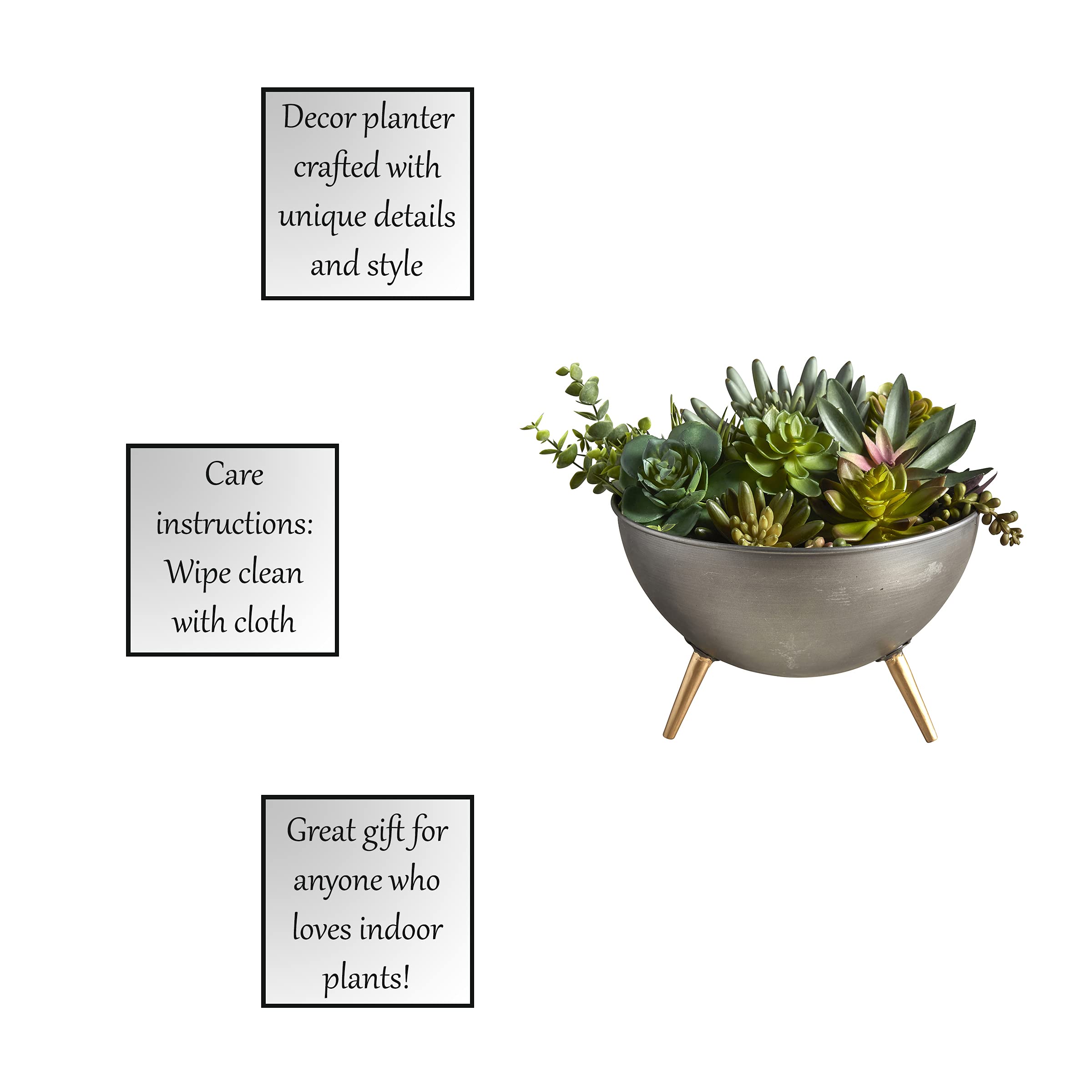 47th & Main Silver Metal Bowl with Legs - 9.44 x 5.90 Inches - Elegant Serving Bowl for Kitchen, Dining, and Home Decor - Perfect for Salads, Fruits, and Centerpieces