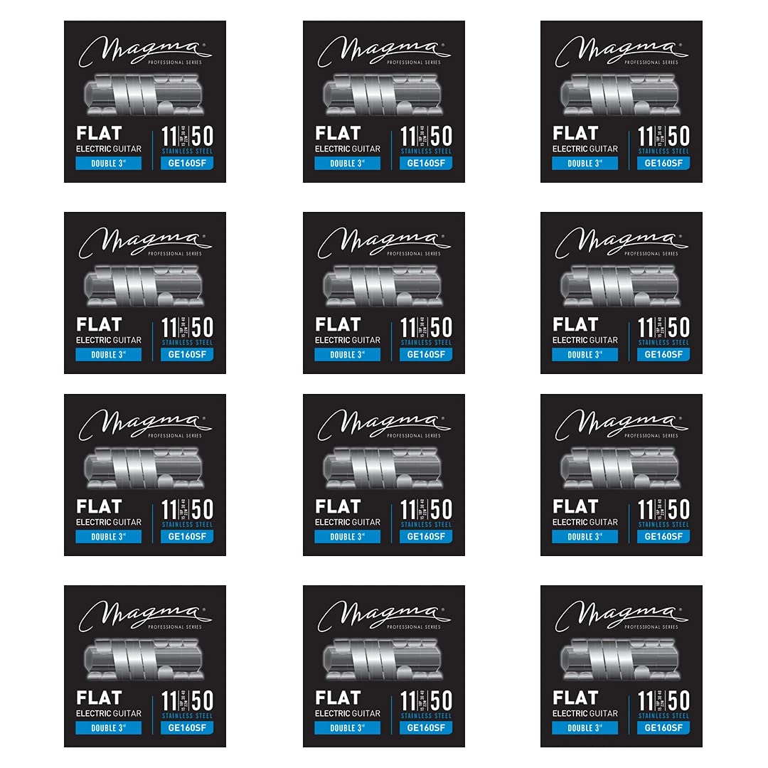 Magma GE160SF Electric Guitar Strings - Light Gauge .011-.050 Flat Stainless Steel (12 Sets) | Perfect for Jazz, Blues & Rock Performances