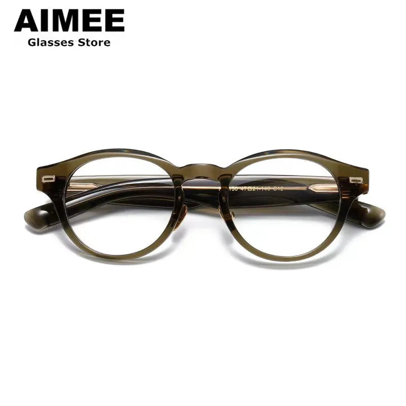 Stylish Unisex Full Rim Round Titanium Acetate Eyeglasses 14150 - Lightweight & Durable Frame for Work, Reading & Everyday Wear