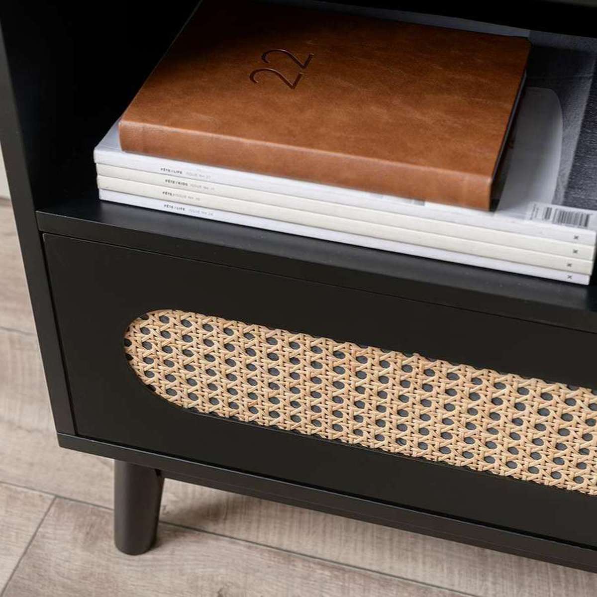 Modern Claremont Nightstand - Black Wood Bedside Table for Bedroom, Living Room & Office - Stylish Storage End Table with Drawer