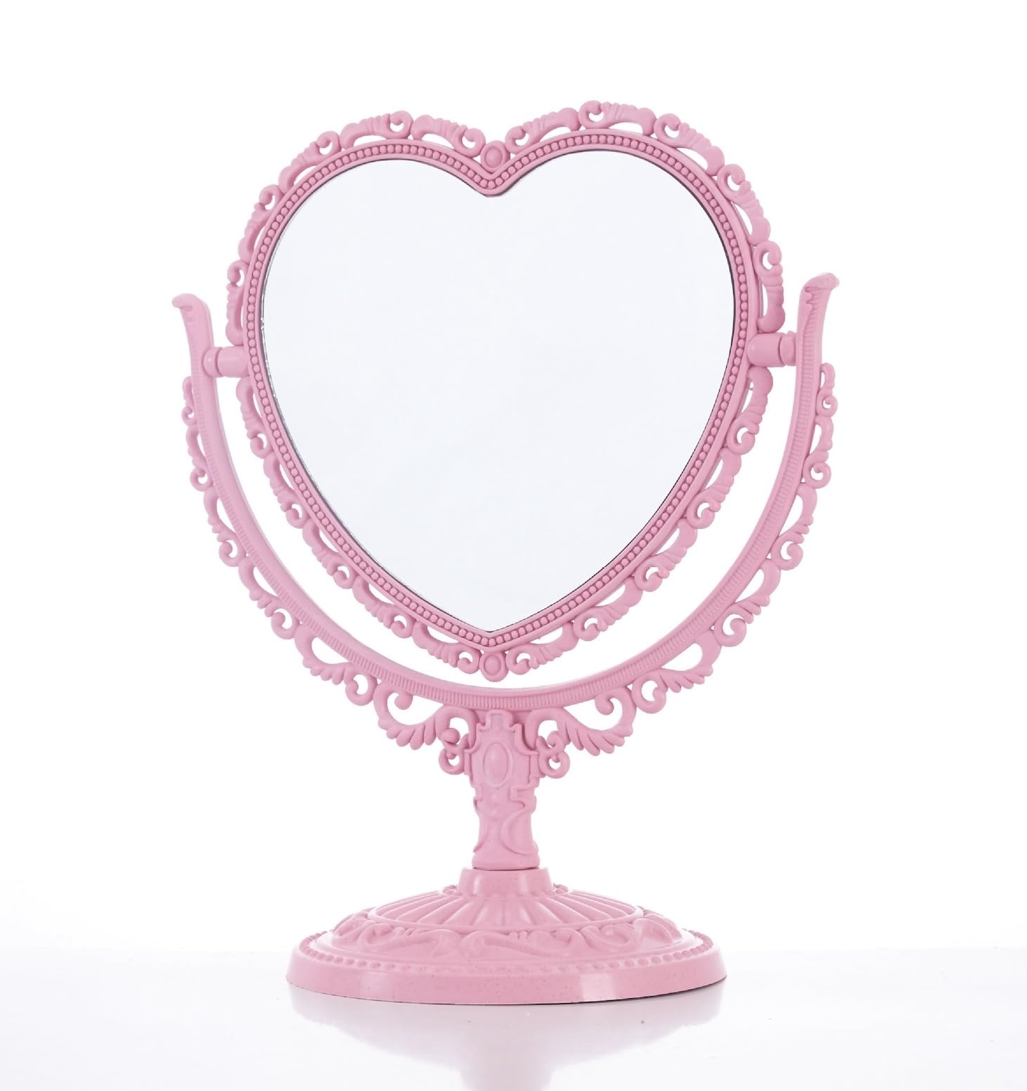 Pink Heart Shaped Mirror - Double-Sided Rotatable Vanity Mirror with Stand - Cute Magnifying Makeup Mirror for Desk & Dressing Table | Perfect for Bedroom Decor, Gift for Girls, Women & Teens