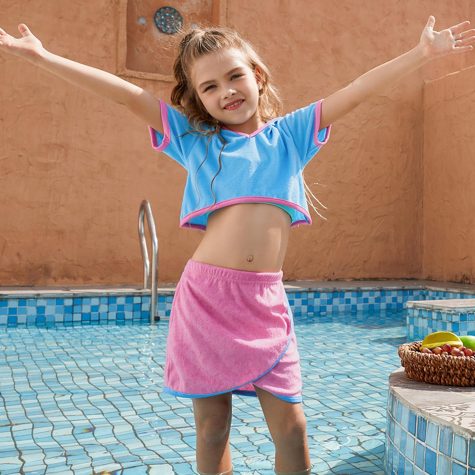 Perfashion Girls Terry Swim Cover Up - Hooded Zip-Up Beachwear for Kids | Perfect for Pool, Beach & Summer Outings