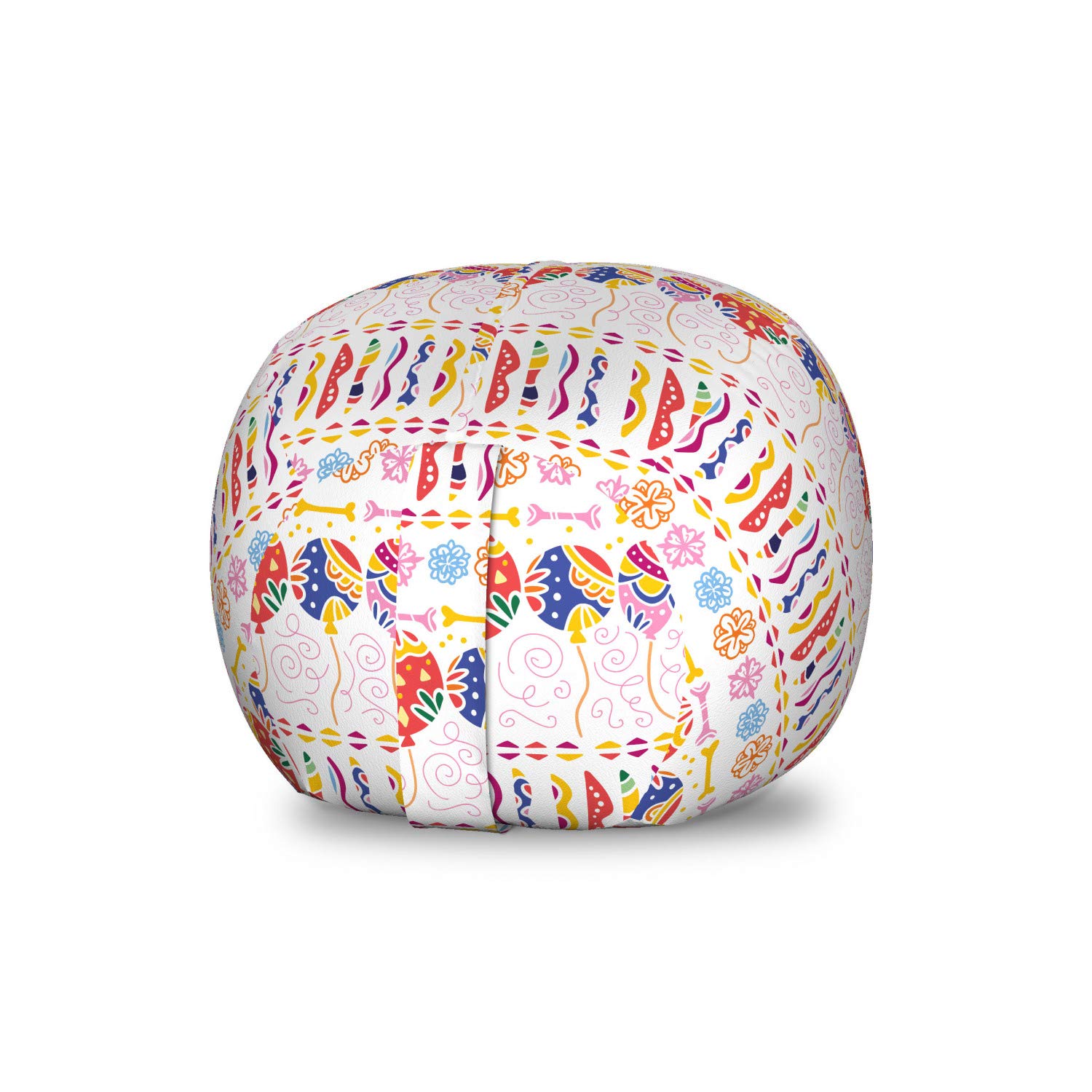 Ambesonne Spanish Toy Storage Bag Chair - Hand Drawn Dia de Los Muertos Balloons & Flowers Design - Washable Stuffed Animal Organizer for Kids Room - Small Size White & Multicolor - Perfect for Playroom, Bedroom & Nursery Organization