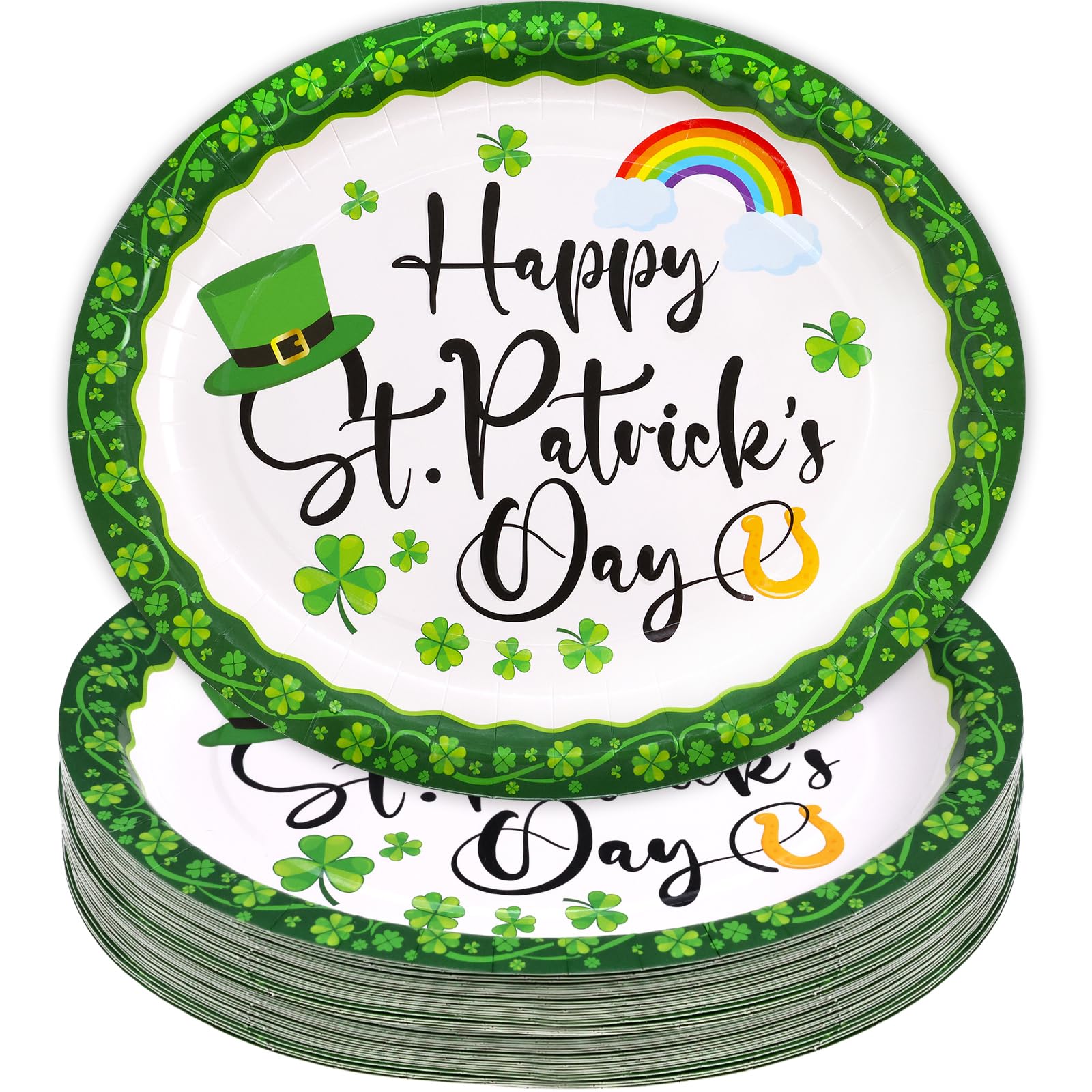 30 Pack St. Patrick's Day Shamrock Paper Plates - Disposable Oval Party Plates for St. Patrick's Day Celebrations, Irish Themed Parties, and Festive Gatherings