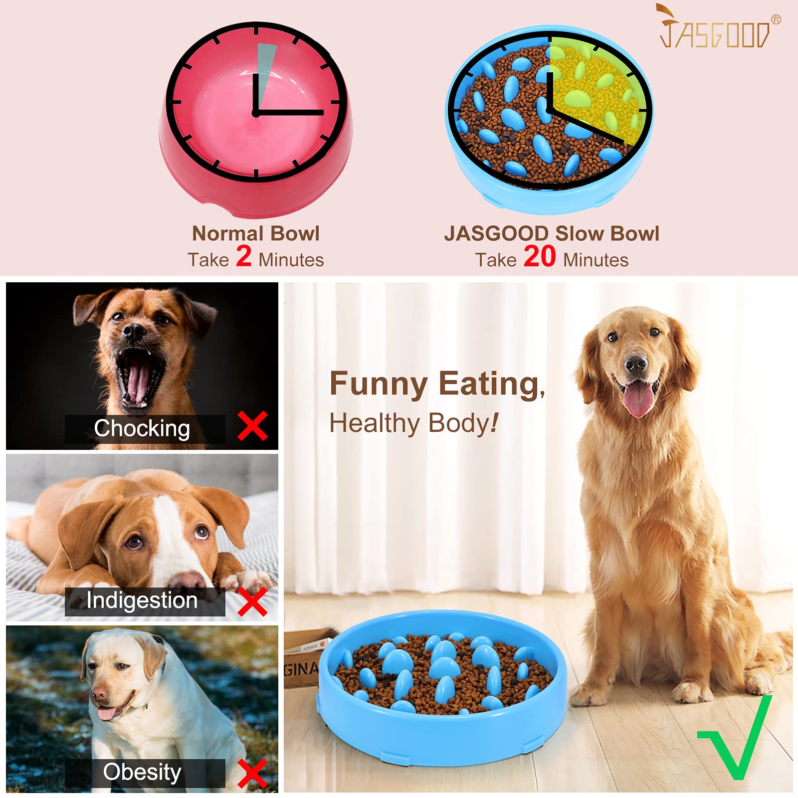 JASGOOD Slow Feeder Dog Bowl for Large Dogs - Anti-Gulping Pet Food Bowl with Maze Design to Prevent Bloat & Improve Digestion - Perfect for Fast Eaters, Mealtime Enrichment, and Portion Control
