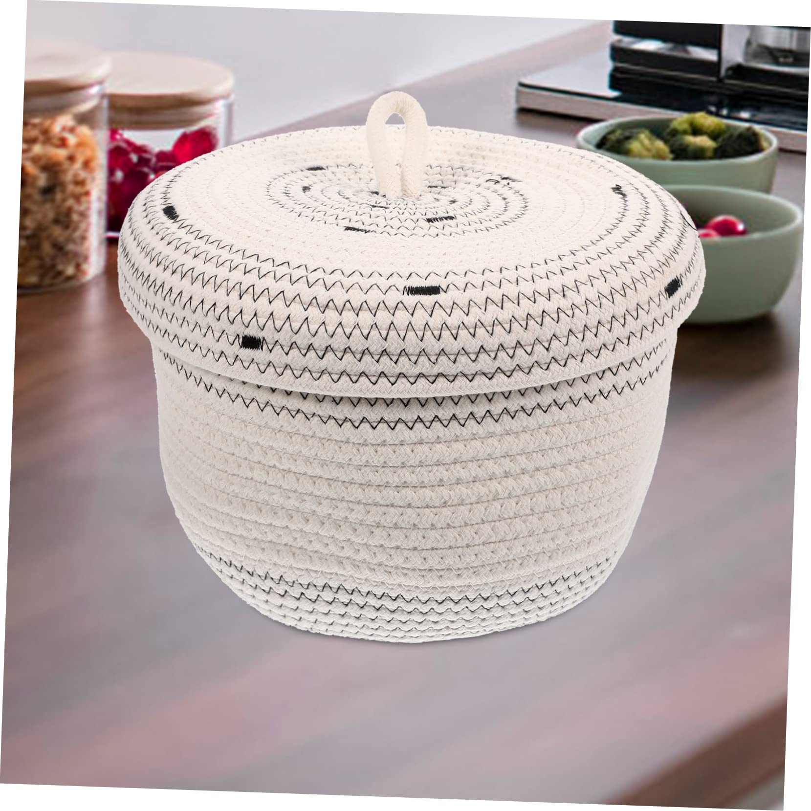 Round Rope Lidded Woven Storage Basket - Small Decorative Woven Basket with Lid for Keys, Glasses & Jewelry - Perfect for Home Organization, Bathroom Storage & Bedroom Decor