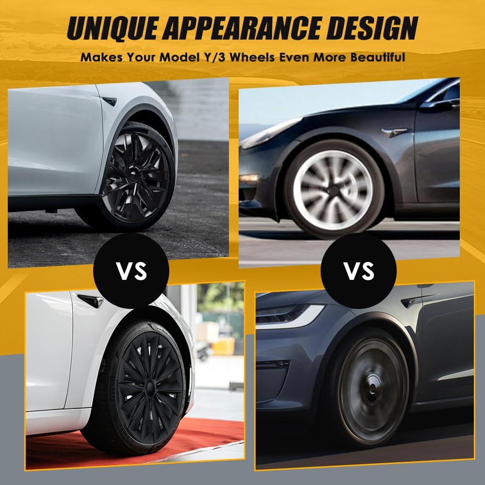 19 Inch Wheel Covers for Tesla Model Y (4-Piece Set) | ABS Hubcaps Compatible with 2019-2024 Model Y | OEM Style Replacement Rim Covers in Matte Black | Perfect for Road Protection & Enhanced Vehicle Appearance