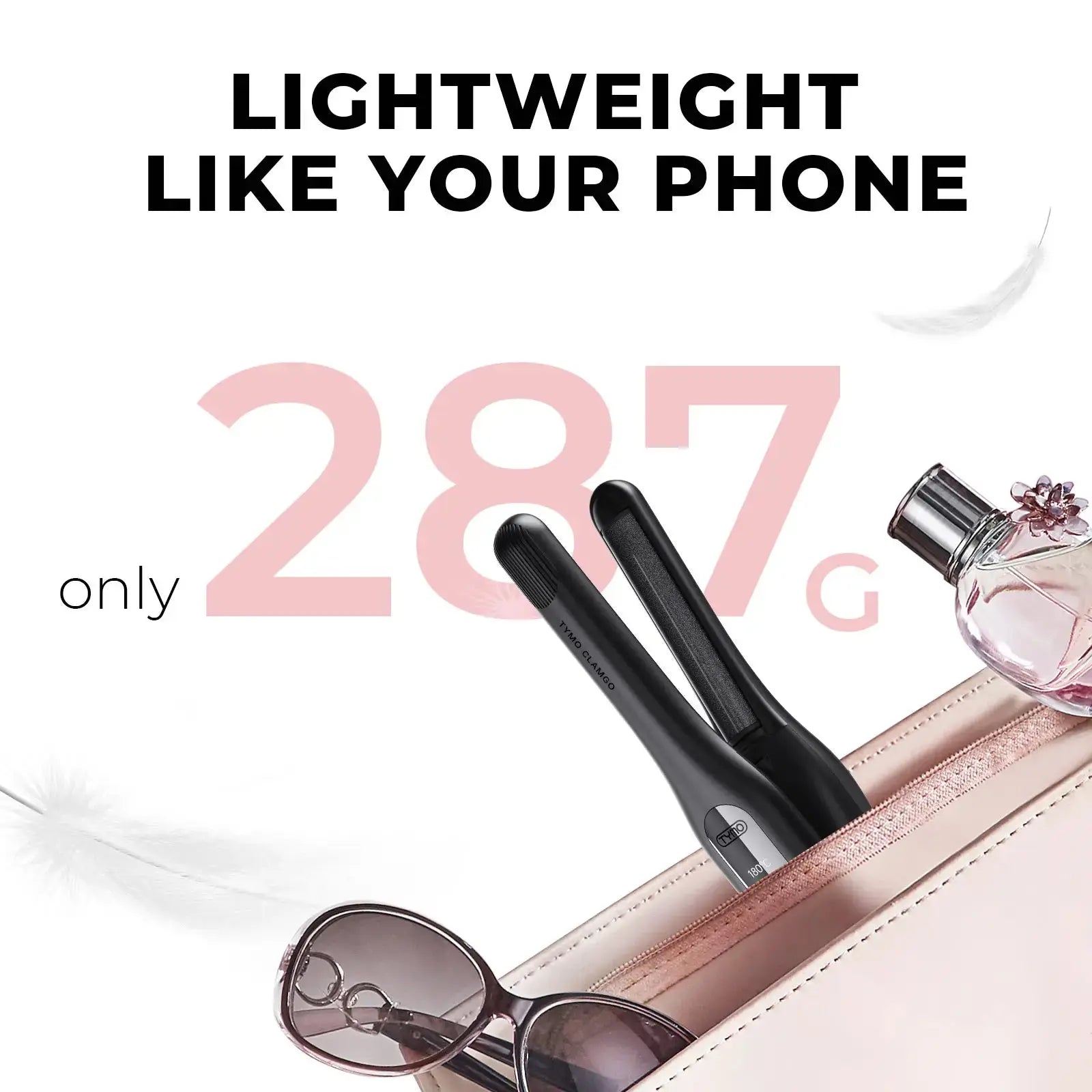 TYMO CLAMGO Black Hair Straightener Brush - Professional Ionic Ceramic Flat Iron for Smooth & Shiny Hair - Perfect for Home, Salon & Travel Styling