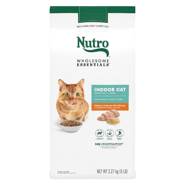 Nutro Wholesome Essentials Chicken & Brown Rice Recipe Indoor Adult Dry Cat Food - 5 lb Bag - High Protein Natural Kibble for Indoor Cats - Perfect for Weight Management & Hairball Control at Home