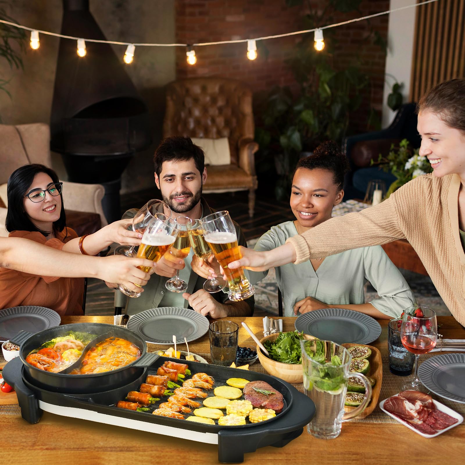 2 in 1 Electric Smokeless Hot Pot & Grill Combo - 2200W Removable Non-Stick Pot for Korean BBQ, Shabu Shabu & Indoor Cooking - Dual Adjustable Temperature Control for 1-6 People - Perfect for Family Gatherings, Dinner Parties & Asian Cuisine Lovers