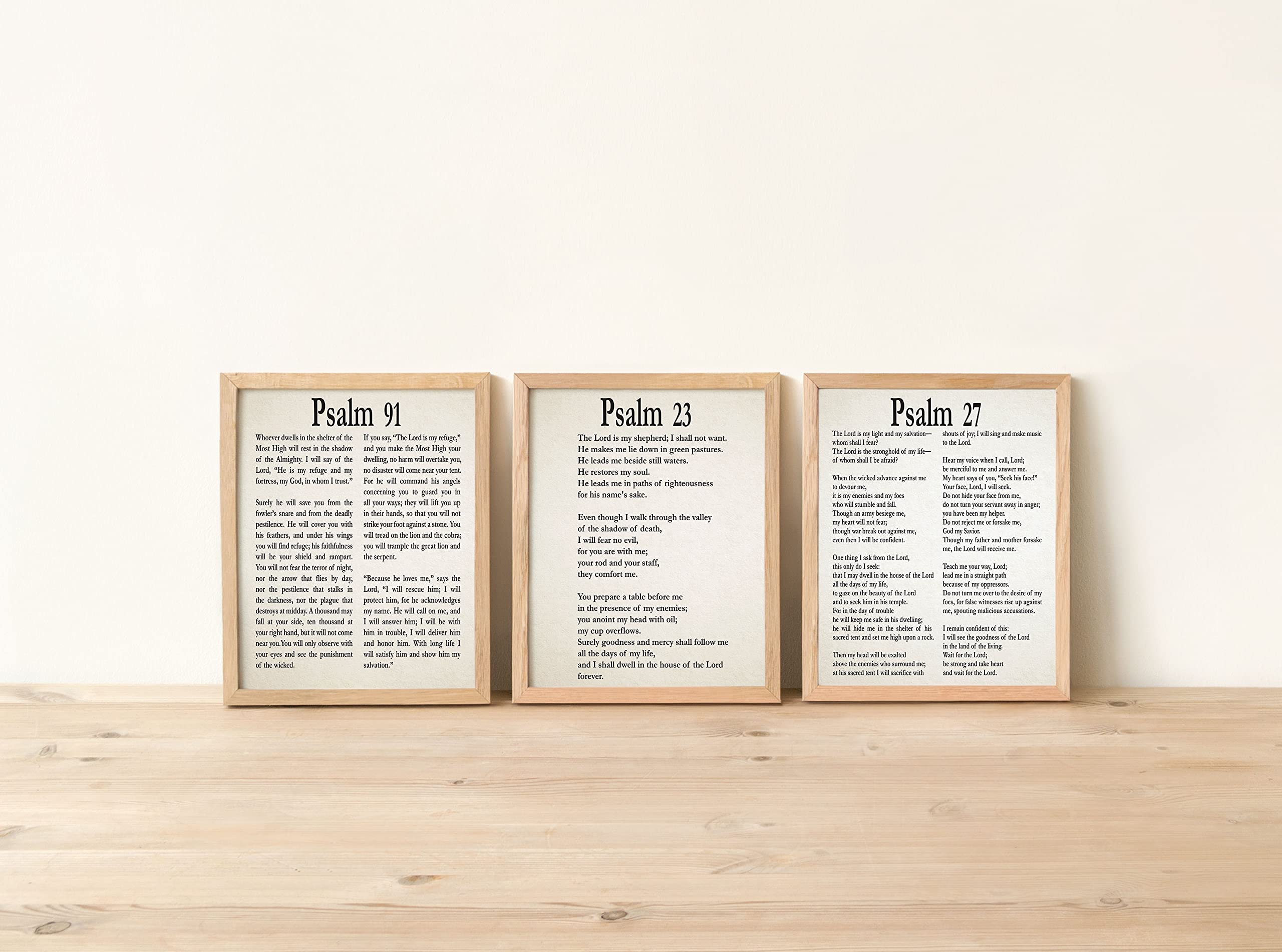 Psalm 91:23 & Psalm 27 Scripture Bible Verse Wall Art - Christian Home Decor, Inspirational Bible Quote Prints, Spiritual Gifts, Ready to Frame 8x10 Wall Artwork for Bedroom, Living Room & Prayer Space