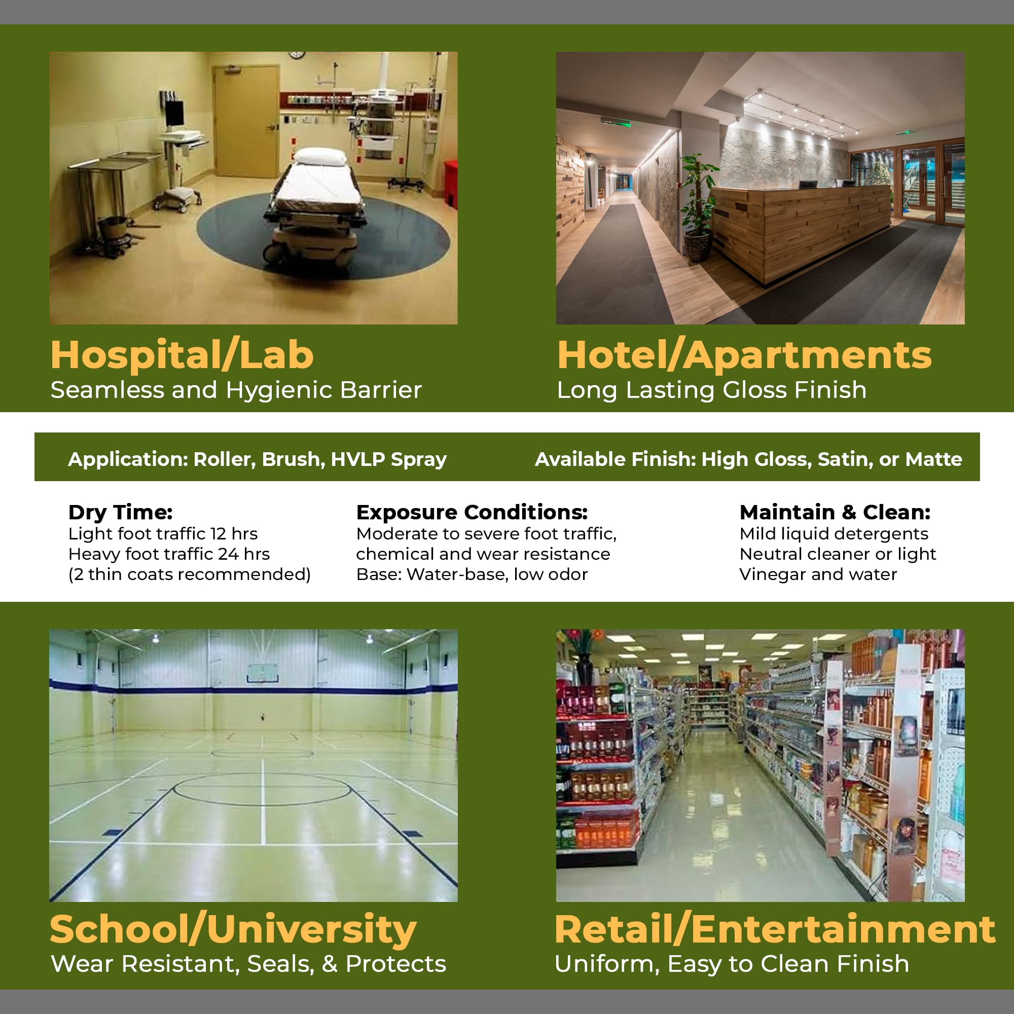 VinylGuard® WB Polyurethane Gloss Vinyl Floor Sealer - Professional Grade 2-Part Kit (1 Gallon) for LVT Tile, Terrazzo & Rubber Floors - Perfect for High-Traffic Commercial Spaces & Home Floor Protection