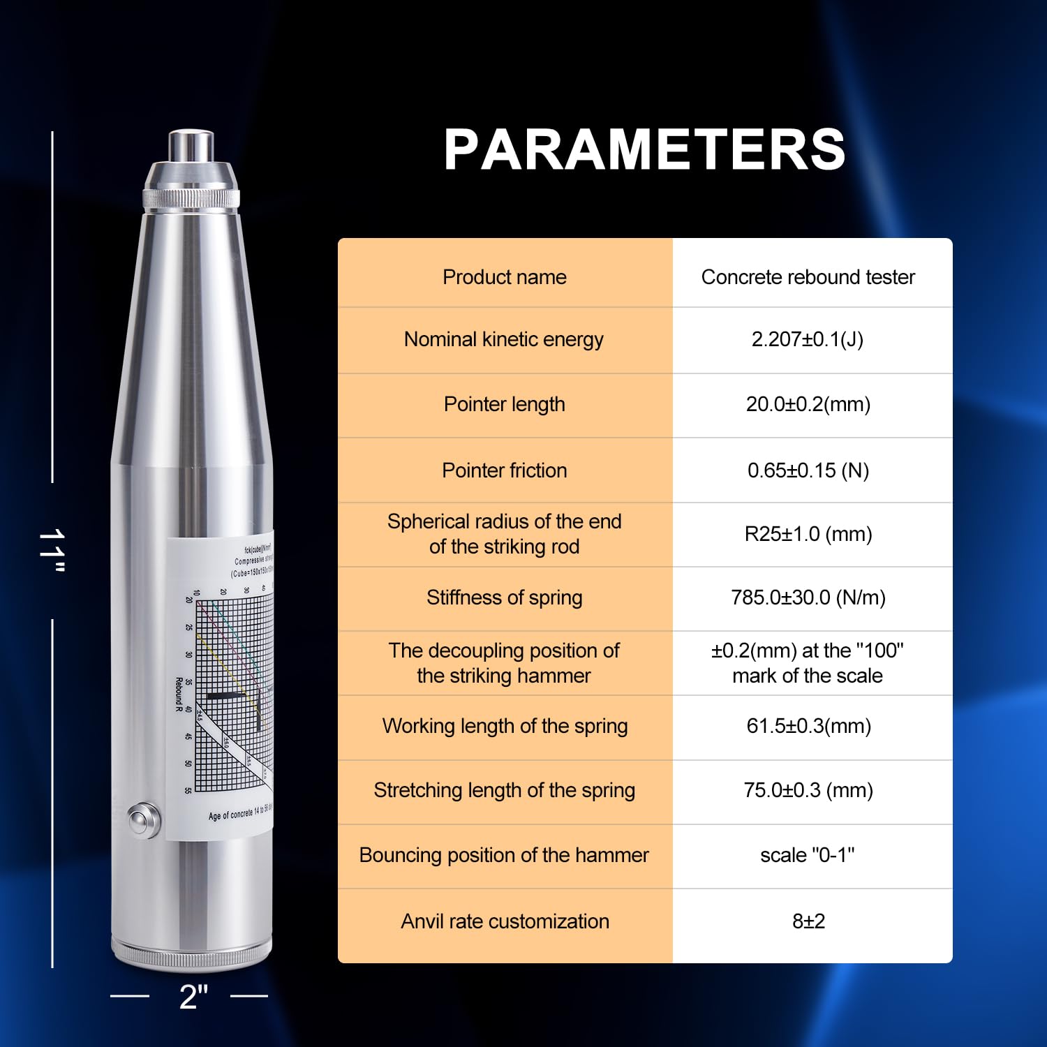 Concrete Rebound Hammer Tester - Digital Concrete Strength Hardness Tester (10-60Mpa/1450-8702psi) with English Label & Calibration Certificate | Portable Resiliometer for Construction, Civil Engineering & Building Inspection