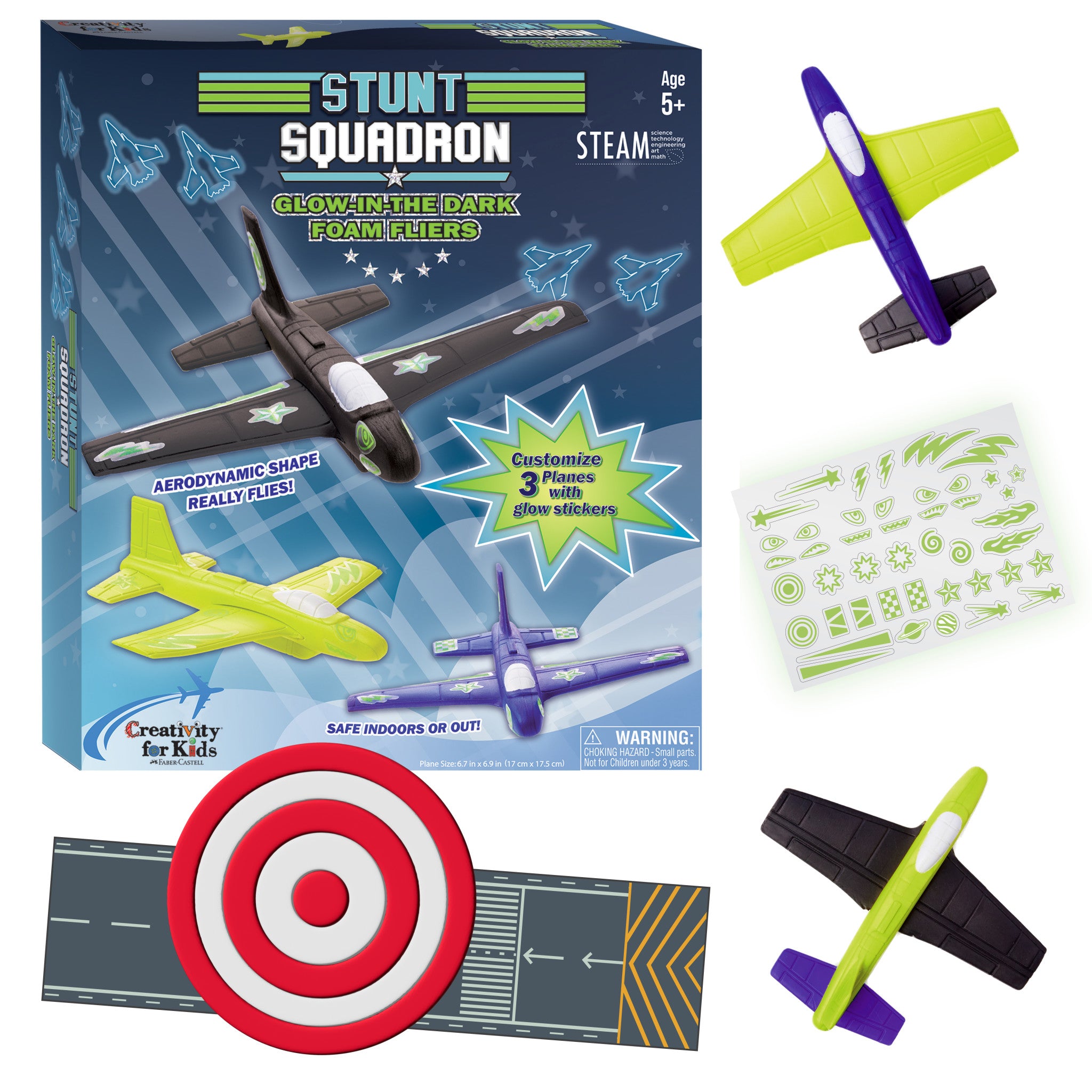Stunt Squadron Glow in the Dark Foam Airplanes - 3 Pack for Outdoor Night Flying Fun, Perfect for Backyard Games and Kids Birthday Parties #6437000