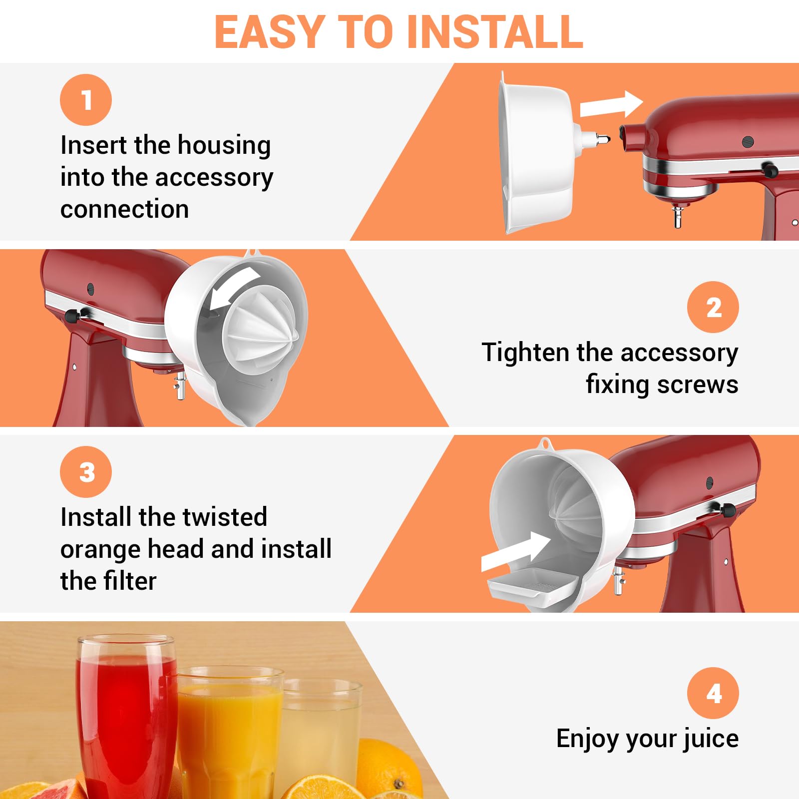 KitchenAid Mixer Juicer Attachment - BPA-Free Citrus Squeezer with 2-Size Reamer & Splash Guard, Compatible with KitchenAid/Cuisinart SM50 Series | Easy to Clean | Perfect for Fresh Orange Juice, Lemonade & Cocktail Making at Home