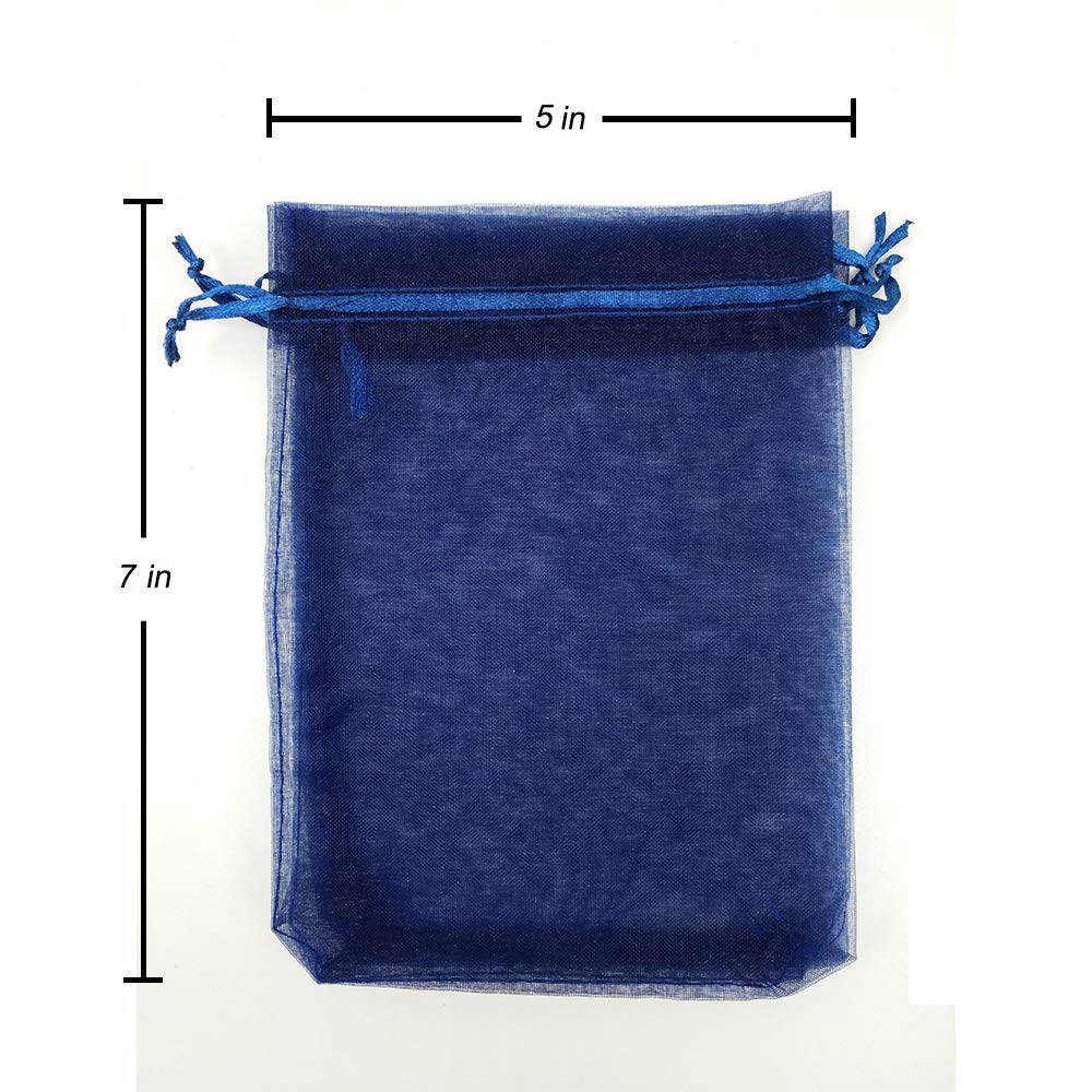 Stratalife 100-Pack 5X7 Navy Blue Sheer Organza Drawstring Bags - Wedding Favor Pouches, Jewelry Storage, Party Gift Bags for Bridal Showers, Baby Showers & Birthday Celebrations
