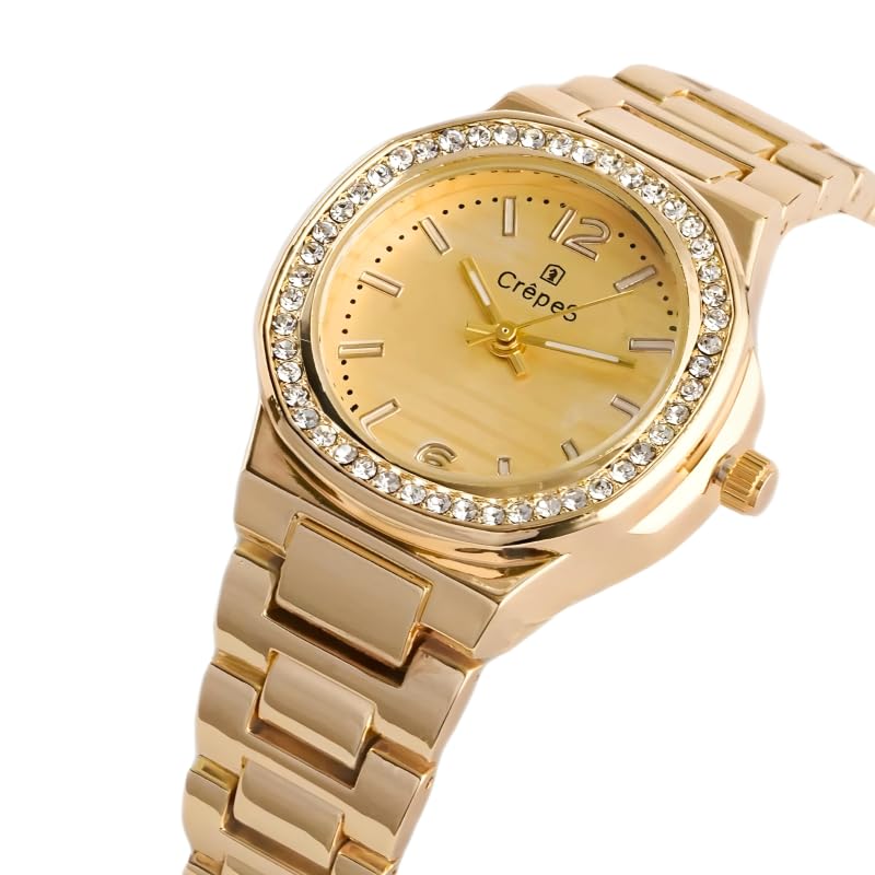 CrepeS Curva Stone Metal Strap Watch for Women - Elegant Semi-Round Dial with Sparkling Stones | Premium Stainless Steel Band | Accurate Quartz Movement | Perfect Gift for Her, Wife, Sister & Mother | Ideal for Office, Party & Special Occasions