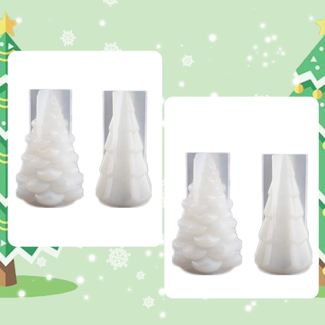 FineInno 2-Piece Epoxy Resin Christmas Tree Silicone Molds for DIY Candle, Wax, Soap Making - Holiday Decor, Aromatherapy, Party & Home Decoration (Perfect for Xmas Crafts, Gift Wrapping & Festive Centerpieces)