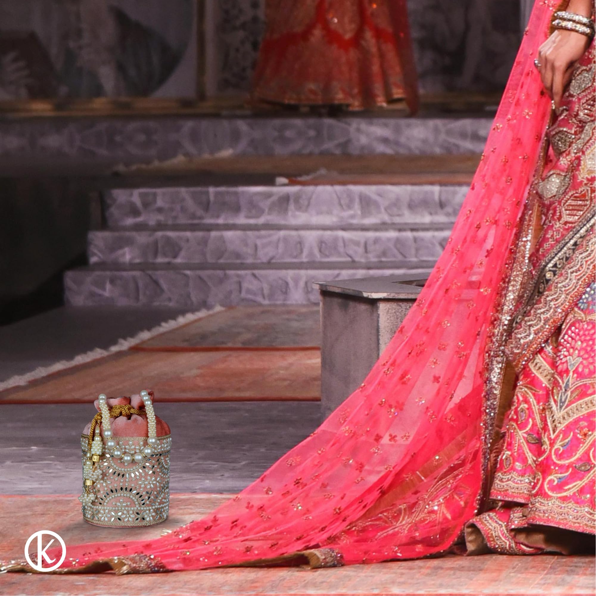 Elegant Kundhadiya Collections Pearl Potli Bags for Women - Velvet Pink Wedding Clutch | Stylish Indian Beaded Handbag for Ladies | Perfect for Bridal Party, Festivals & Special Occasions