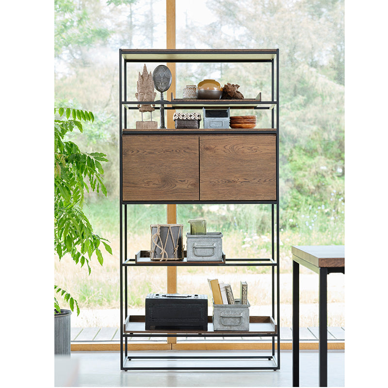RIVOLI 1.8M Display Unit - Modern Smoked Oak & Black Bookshelf for Living Room, Office & Bedroom Storage