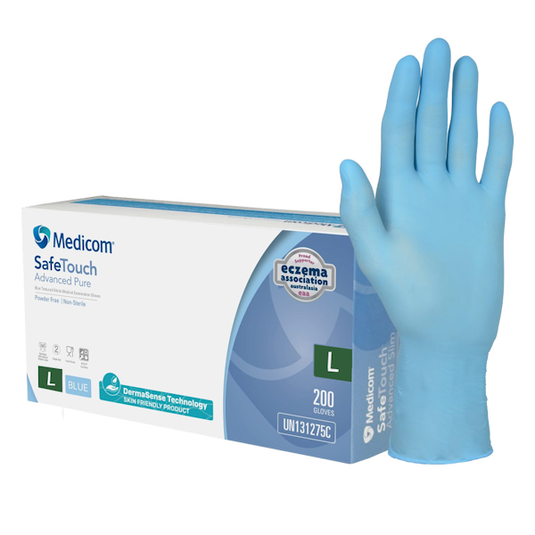 Medicom SafeTouch Nitrile Disposable Gloves - Powder-Free, Latex-Free, 200 Count (Blue) - Ideal for Medical, Food Handling & Household Cleaning