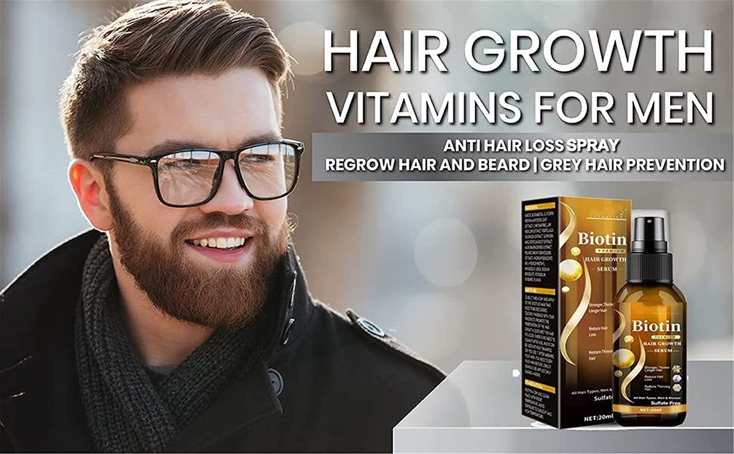 Re'Awaken Biotin Hair Growth Serum & Beard Spray - Hair Loss Treatment for Women & Men | Reduces Hair Loss, Promotes Regrowth & Restores Thinning Hair (3 Pack) | Perfect for Daily Hair Care Routine & Styling