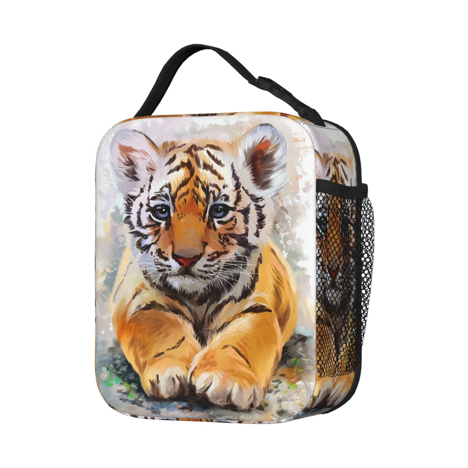 KiuLoam Insulated Lunch Box - Reusable Thermal Meal Bag with Adjustable Shoulder Strap for Women, Men, Kids | Cute Oil Painting Baby Tiger Design | Perfect for School, Office, Picnics & Outdoor Activities