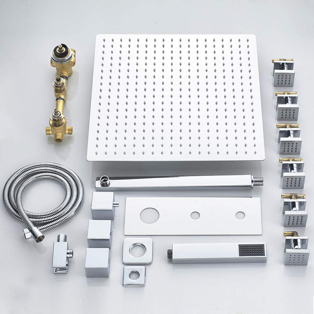 Thermostatic Shower Faucet Set - 12 Inch Chrome Rain Shower Mixer Tap for Bathtub & Bathroom | Perfect for Modern Spa-Like Shower Experience & Luxury Bathroom Upgrade