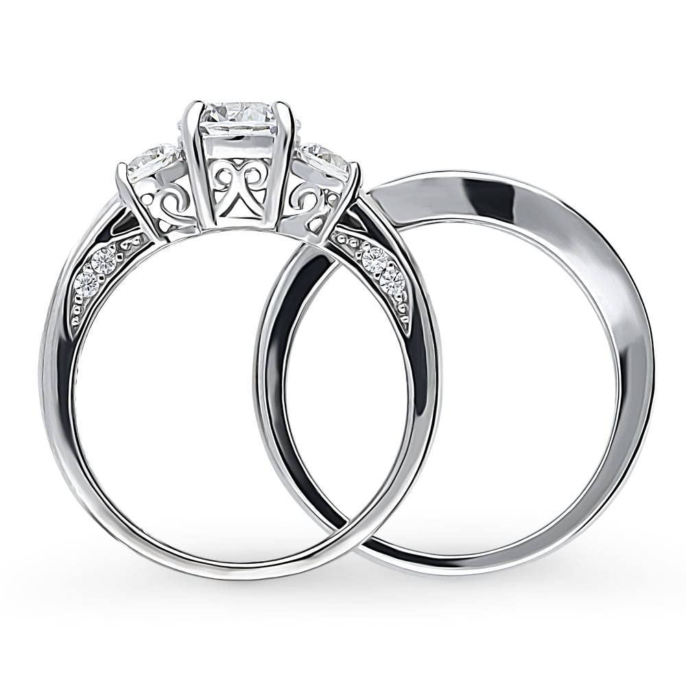 BERRICLE Sterling Silver 3-Stone Wedding & Engagement Ring Set - 1 Carat Round Cut Cubic Zirconia CZ for Women, Rhodium Plated, Size 4-10 - Perfect for Proposals, Anniversaries & Bridal Jewelry
