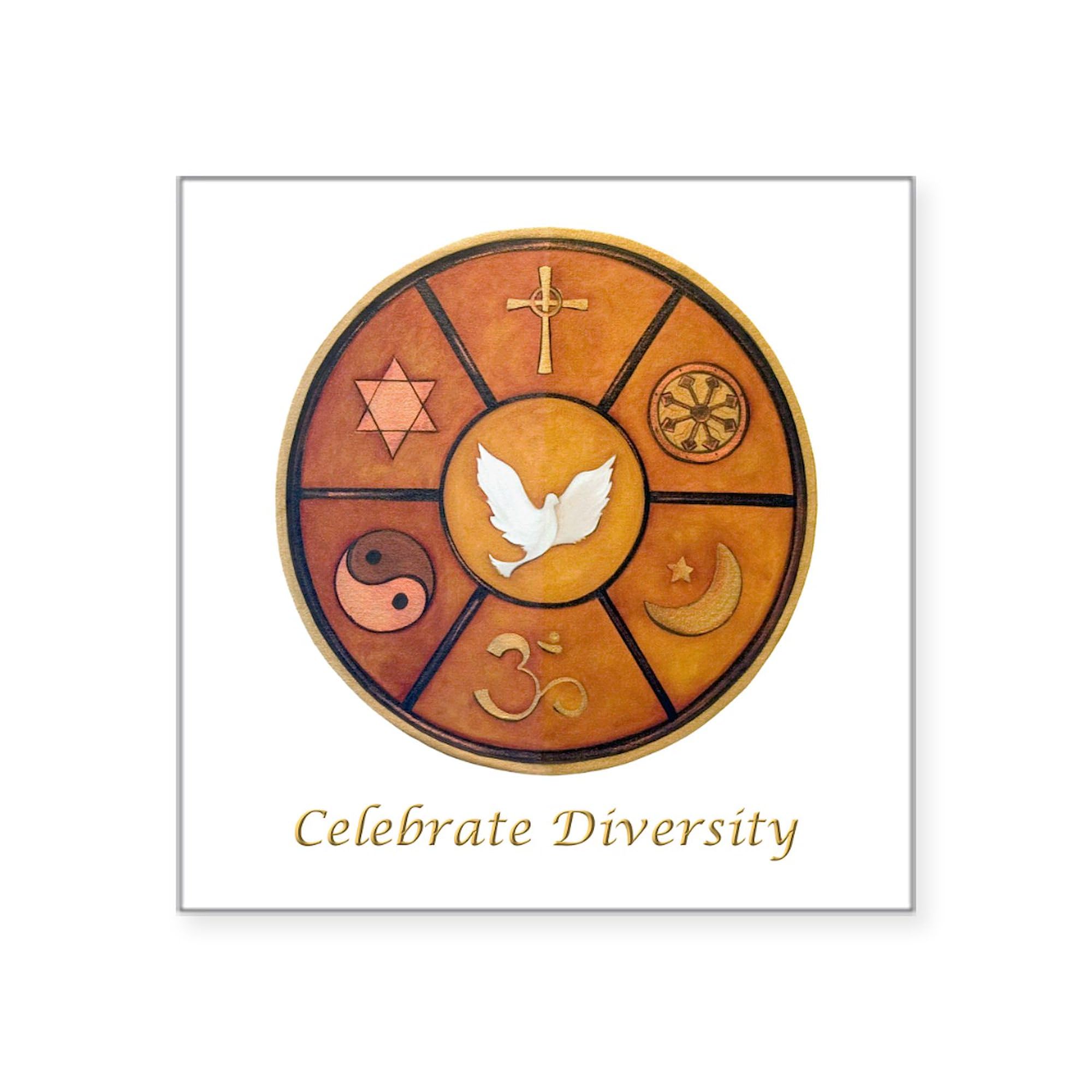 Interfaith Celebrate Diversity 3x3 Inch Square Bumper Sticker - Waterproof Vinyl Car Decal for Windows, Laptops & Notebooks - Perfect for Interfaith Events, Social Justice Advocacy & Cultural Celebrations