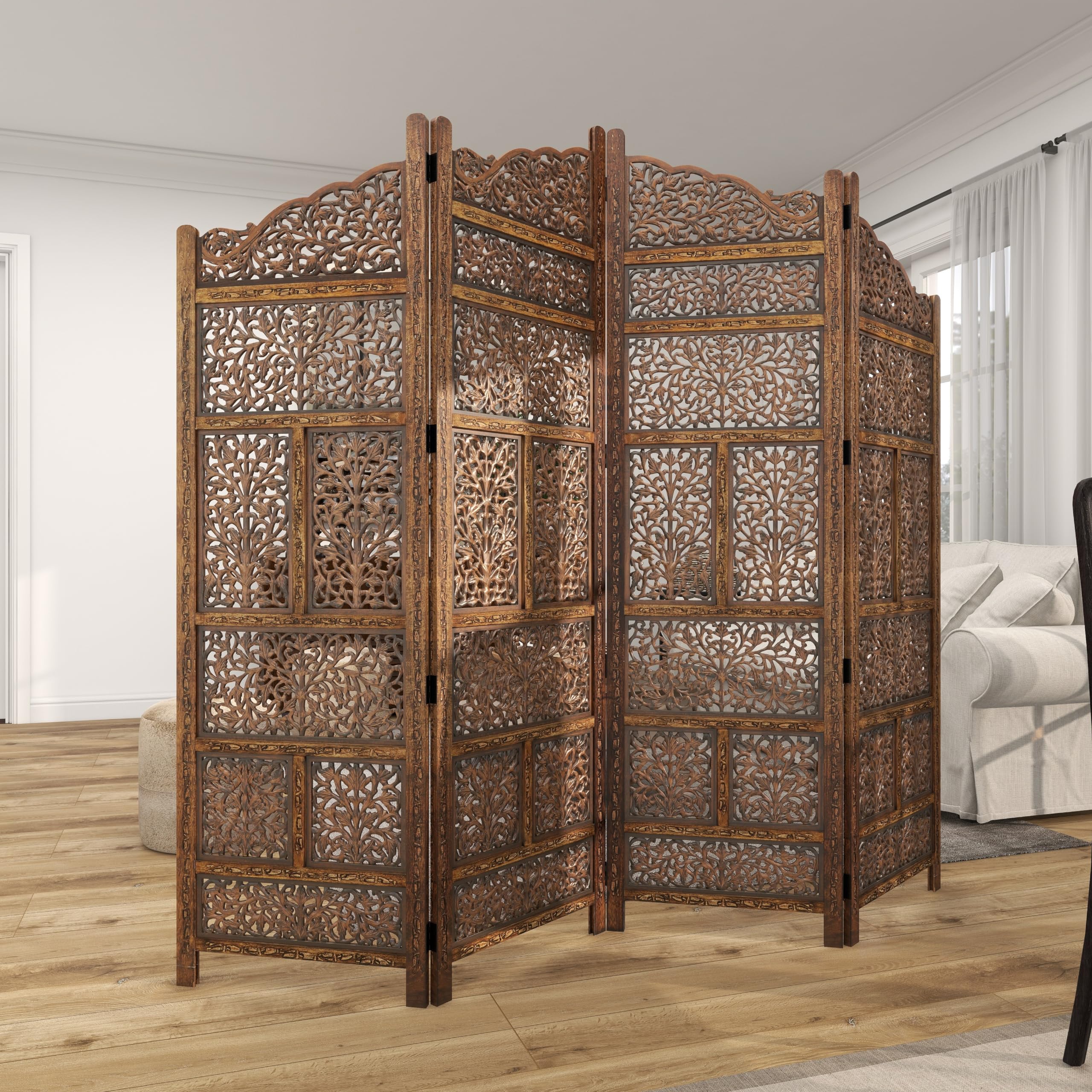 Deco 79 34006 Large 4-Panel Brown Wood Room Divider Screen - 80