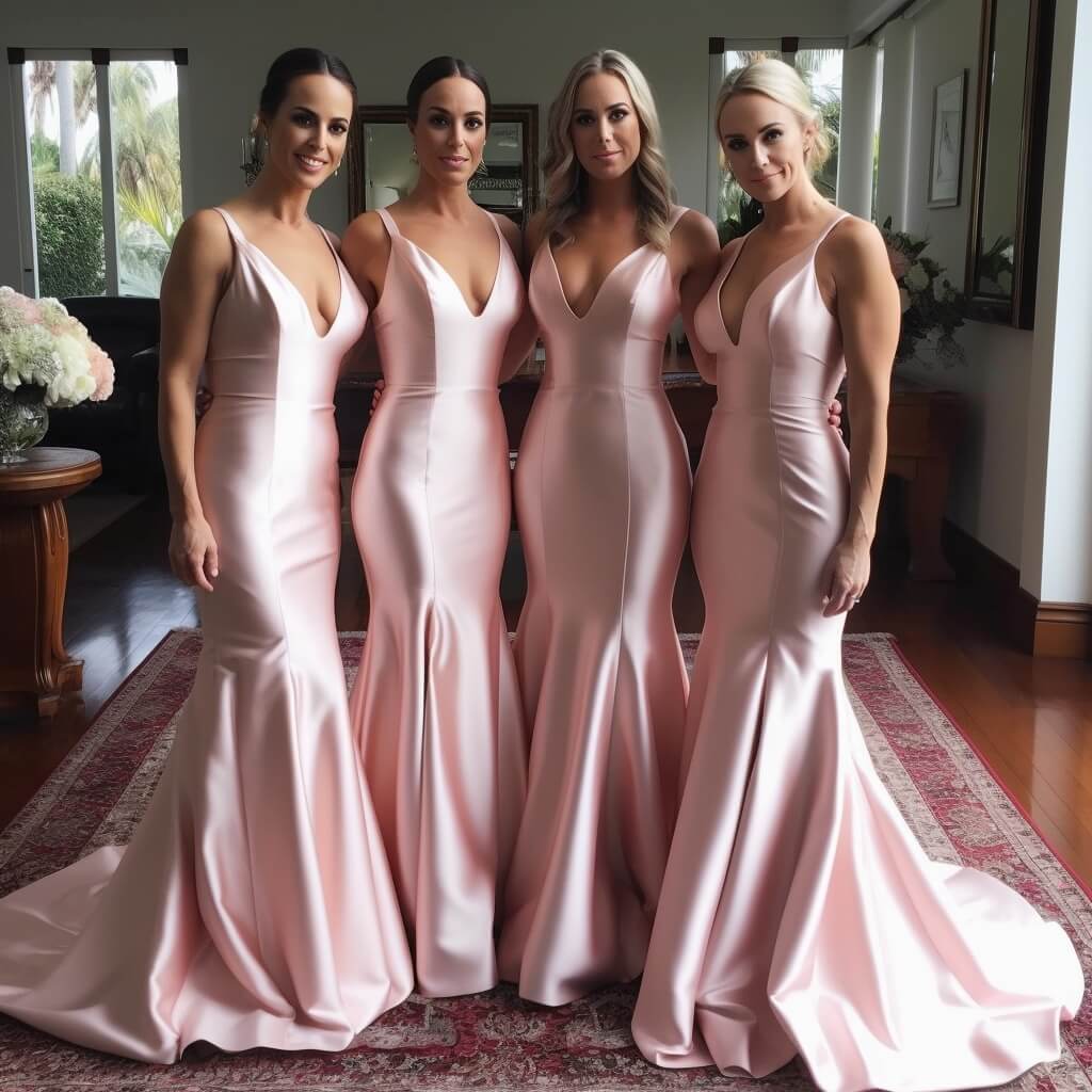 Affordable Long Pink Bridesmaid Dresses - Mermaid V-Neck Formal Gown for Weddings, Prom & Special Occasions