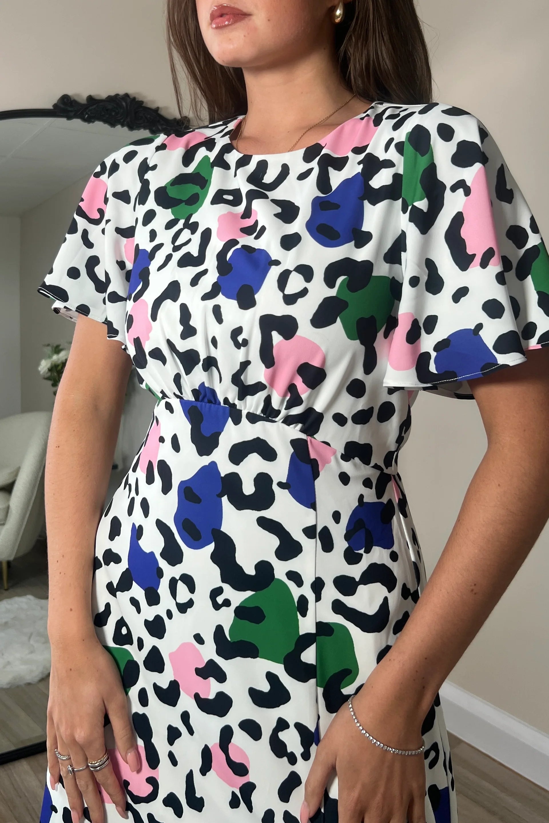 Britney Angel Sleeve Split Leg Midi Dress - Floral Print Summer Party Dress for Women, Perfect for Cocktail Parties, Date Nights & Beach Vacations