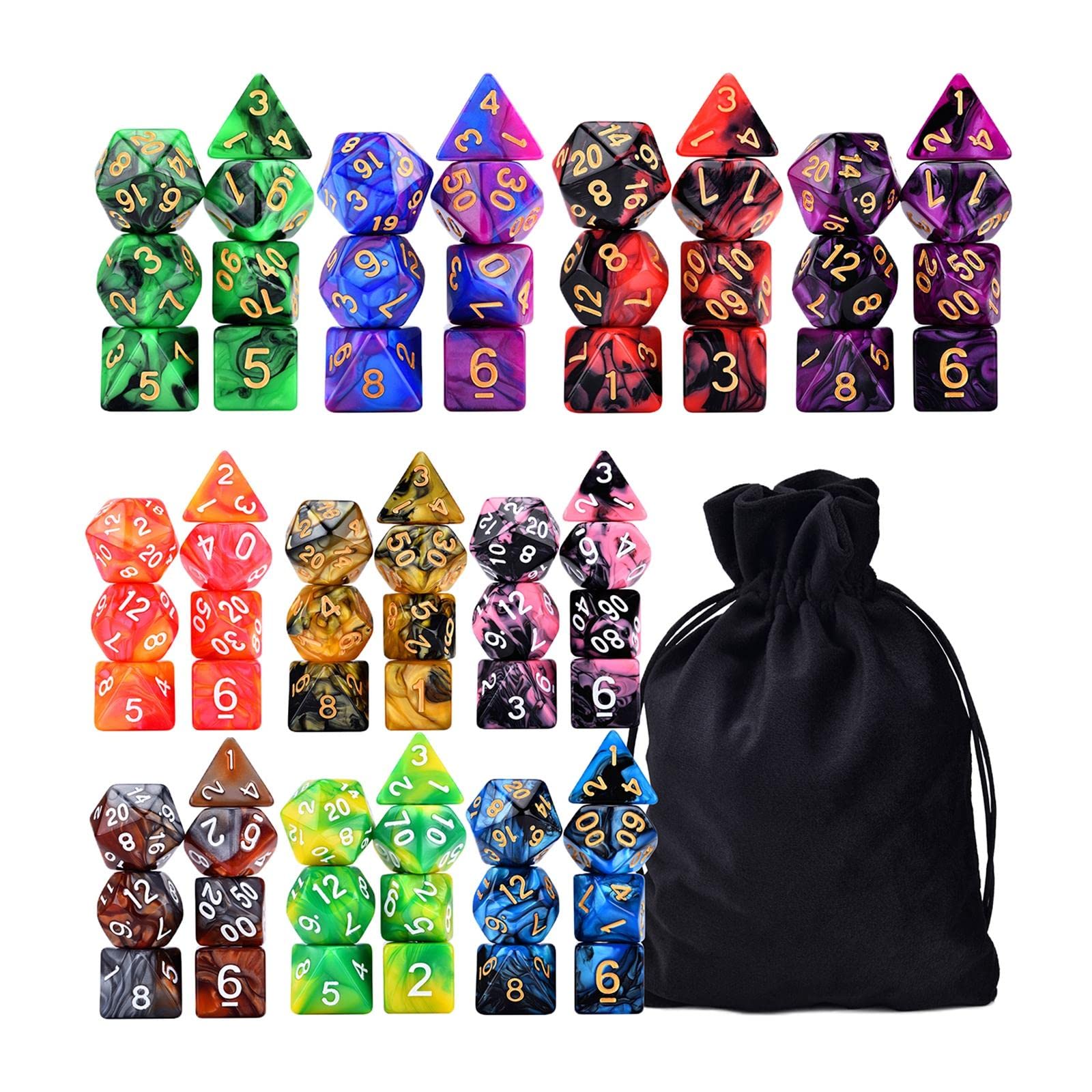 Newmind 70Pcs Polyhedral Dice Set D4-D20 for MTG RPG Tabletop Games - Double Colors with Storage Bag for Gamers & Collectors