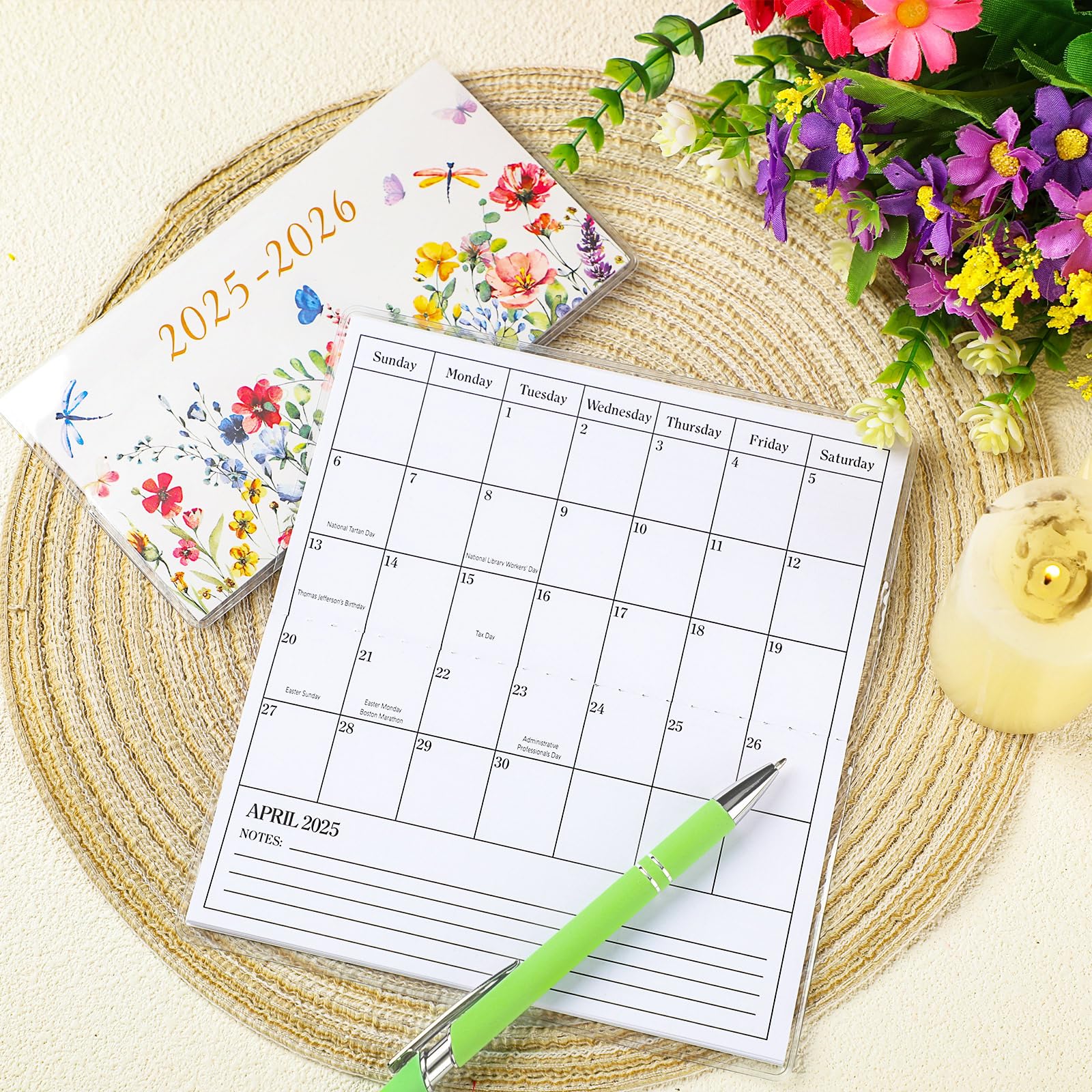Gueevin 2025 Small Pocket Planner - Weekly & Monthly Calendar with Pen for Purse, Light Green Wildflower Design - Perfect Gift for Women, Sister, Friend - Ideal for Journaling, Note-Taking & Daily Planning (Christmas & New Year Gift Idea)