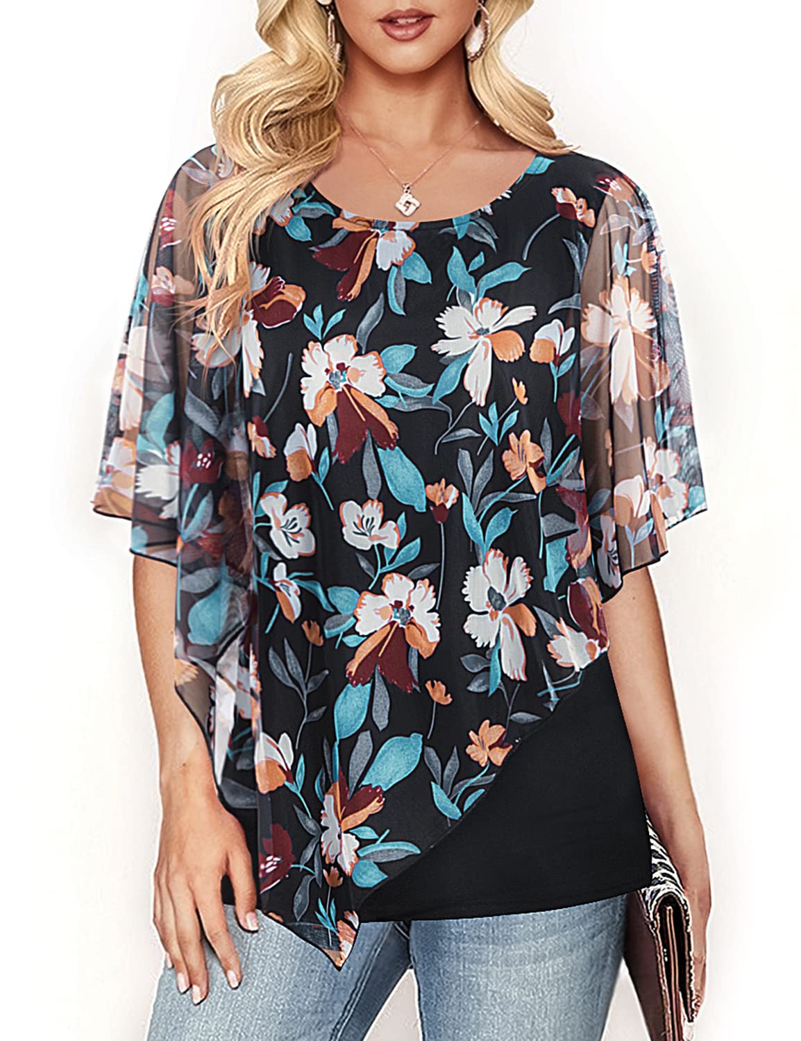 Cestyle Women's Flowy Blouses - Dressy Casual Shirts & Lightweight Mesh Poncho Tops for Summer, Office Wear & Beach Cover-Up