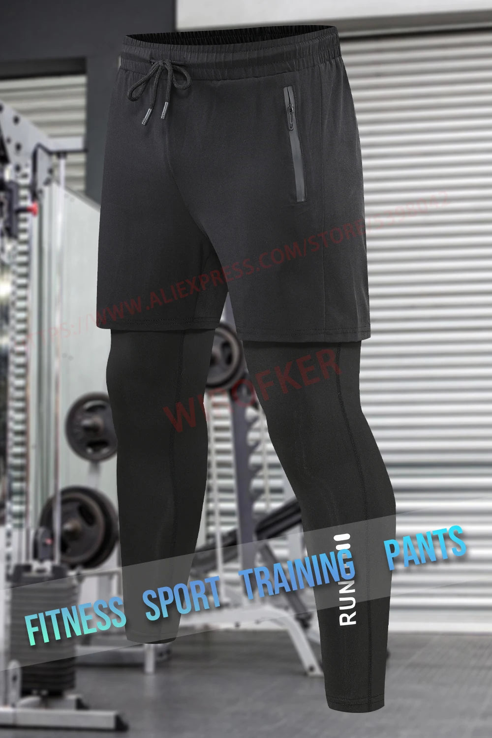 Men's 2-in-1 Running Pants with Pockets - Double Layer Training Leggings for Basketball, Fitness & Workout - Breathable Printed Sweatpants for Jogging, Gym & Outdoor Sports