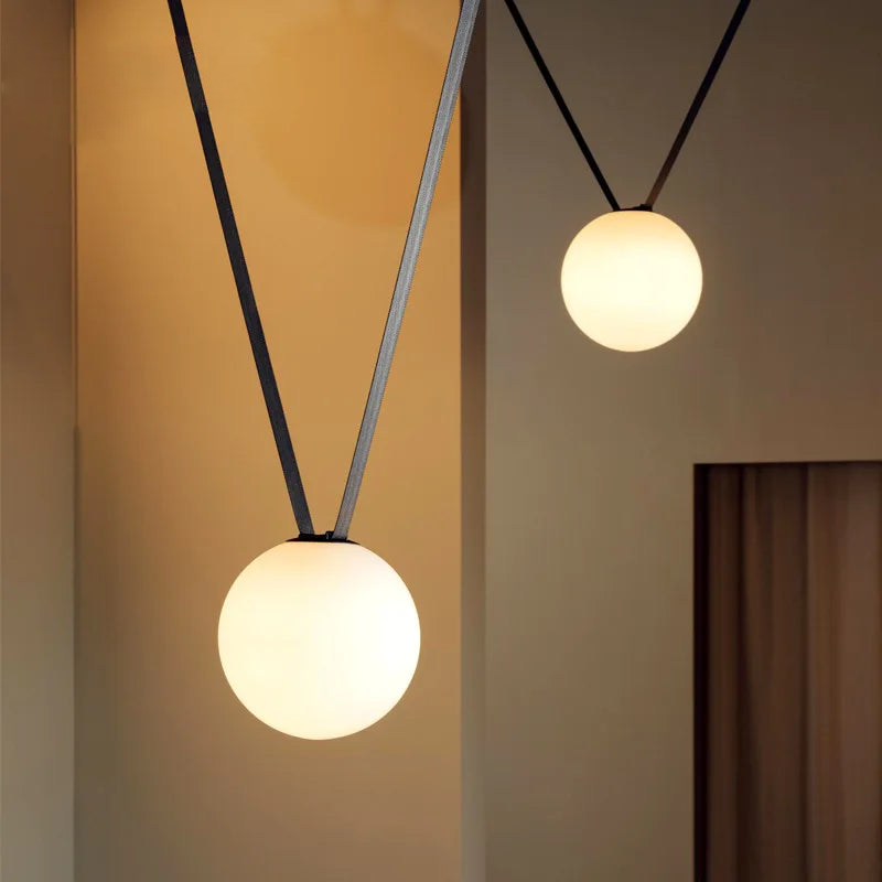 Modern Suspended Sphere Belted Pendant Light - Industrial Style Ceiling Fixture for Dining Room, Kitchen Island & Bedroom Decor